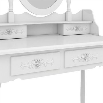 liebtech Schminktisch Modern Concise 4-Schublade 360-Grad-Drehung, Abnehmbarer Spiegel Kommode Weiß
