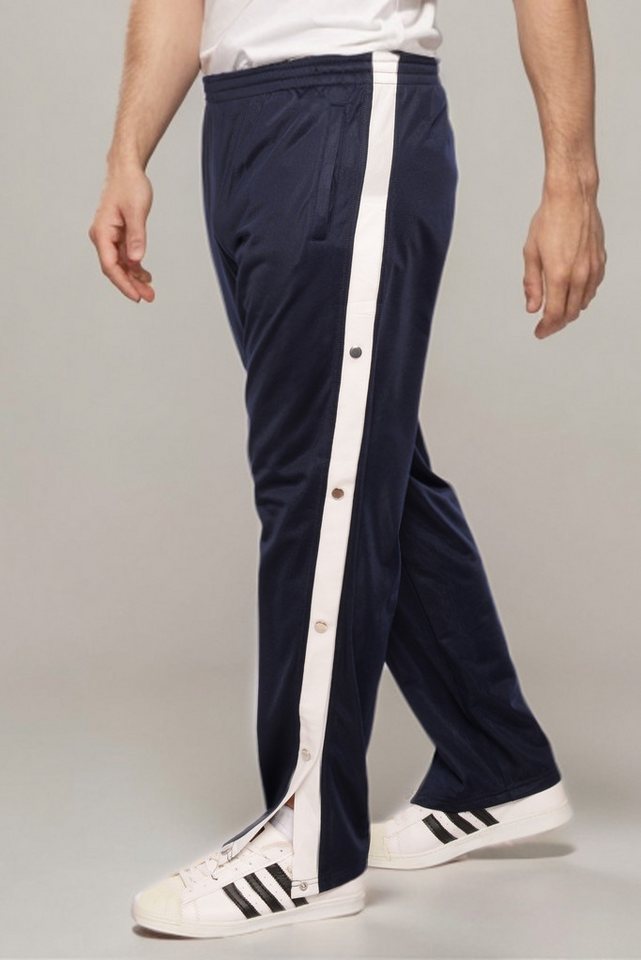 Kendindza Collection Jogginghose Knopfhose Jogginghose mit Druckknöpfen Sporthose Herren Relaxhose Tunnelzug Gummibund Streifen Knöpfe