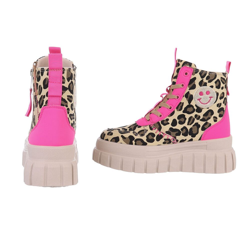 Ital-Design Damen Schnürschuhe Freizeit Schnürstiefelette (87417807) Flach Stiefeletten in Leo