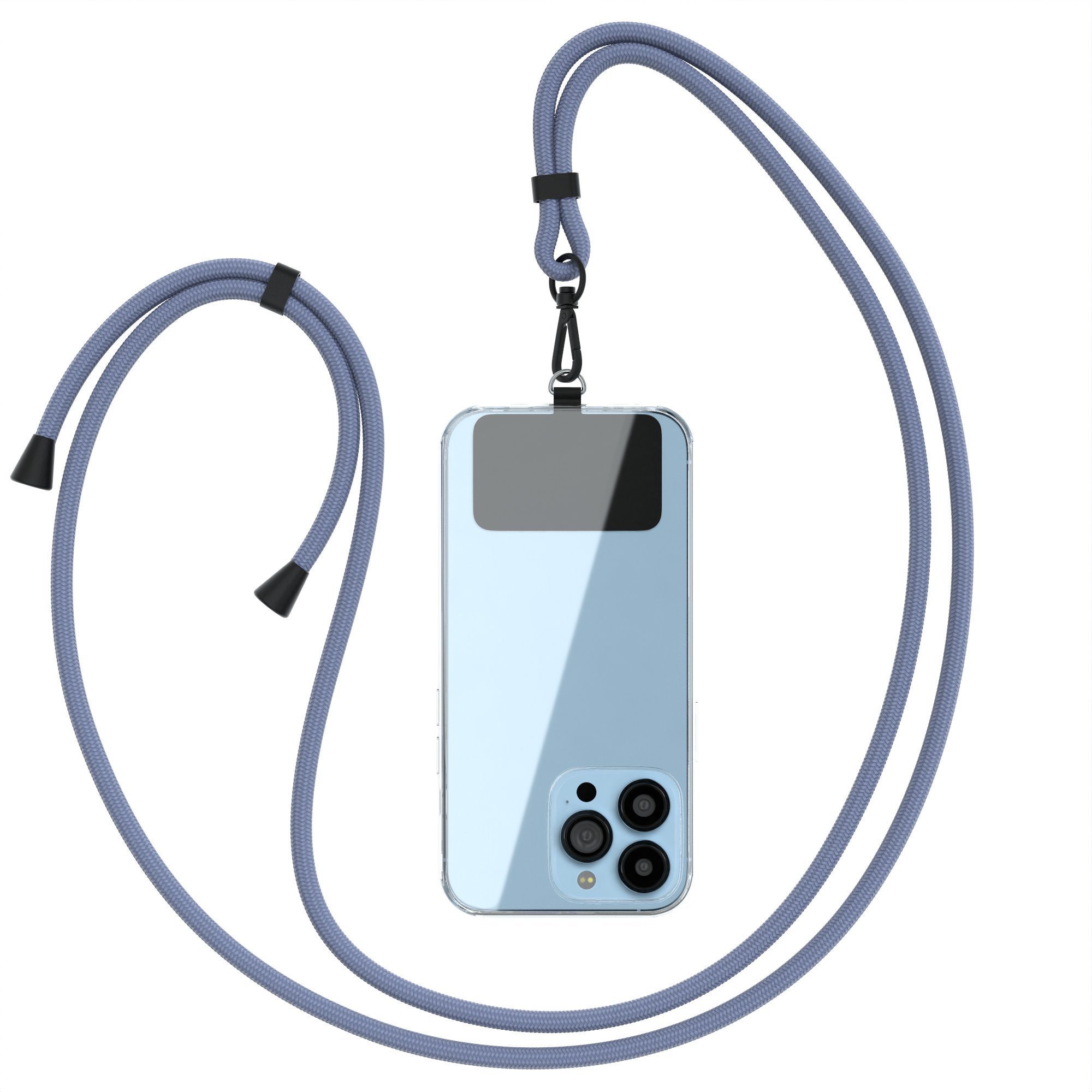 EAZY CASE Handykette Umhängeband Clips Schwarz mit extra Handband, Handy Kordel für Handyhülle Universal passend + Karabiner Blau Schwarz