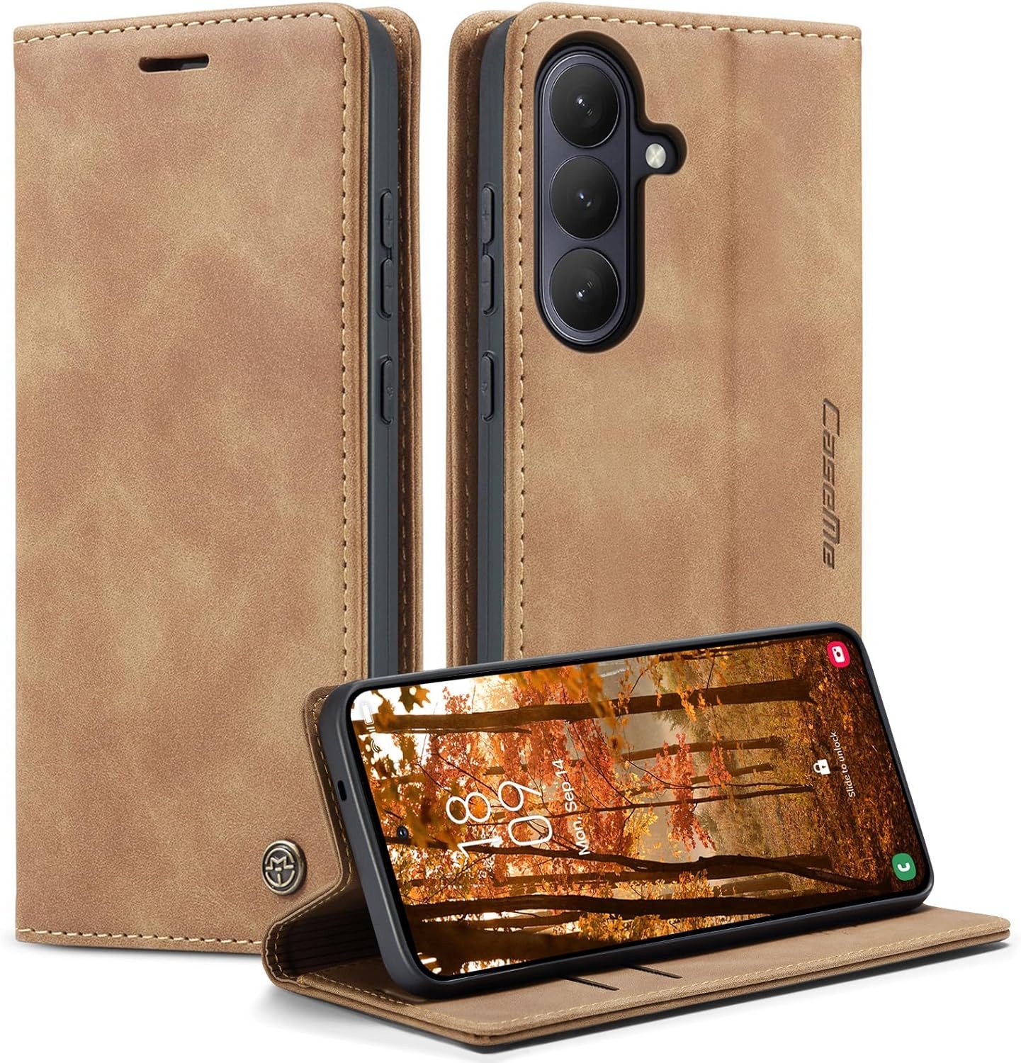CaseMe Handyhülle Premium Hülle für Samsung Klapphülle Samsung S26-Hellbraun