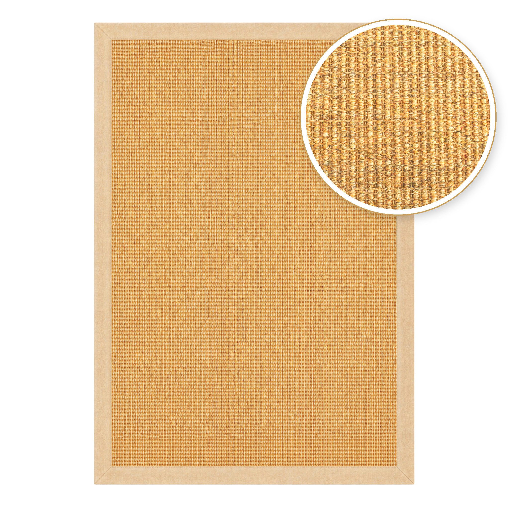 Floordirekt Sisalteppich Goa Natur aus 100 % Sisal mit Stoffbordüre Latexrücken 6 Größen, rutschhemmender