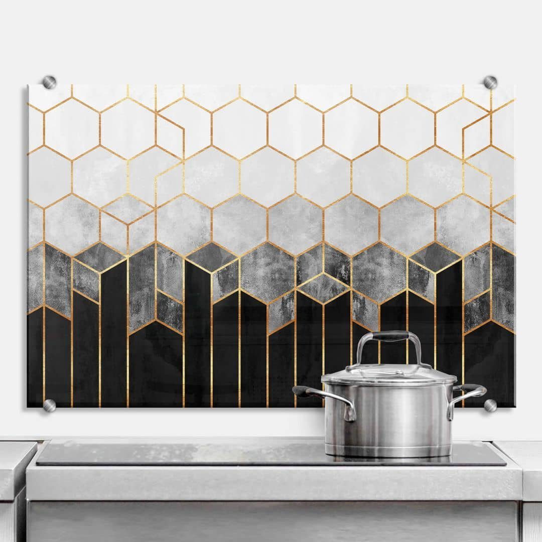 K&L Wall Art Spritzschutz Glas Küchenrückwand Hexagon Marmor Steinoptik Gold