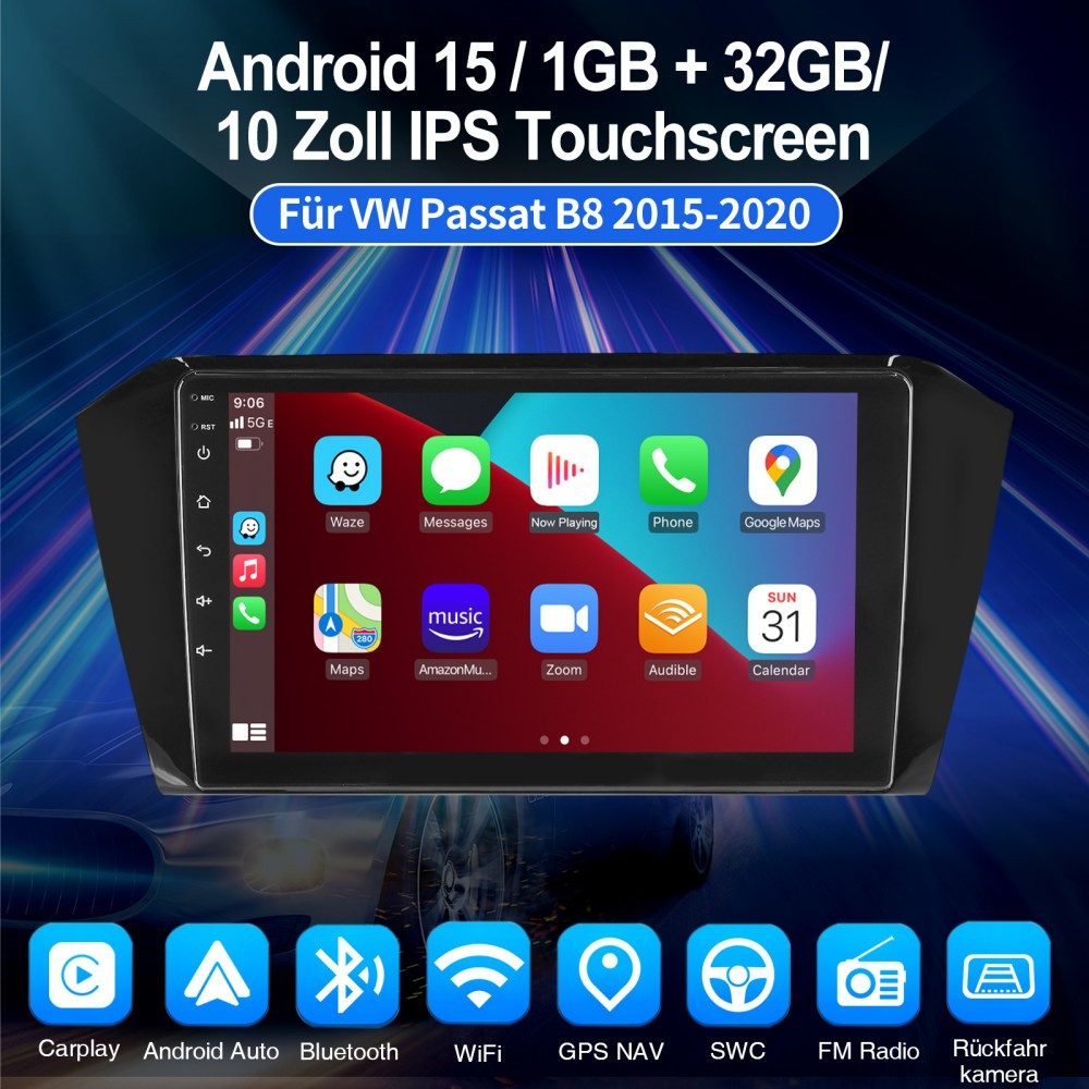 ESSGOO 10,1" Für VW Passat B8 2015-2021 Carplay Android 15 GPS EQ Autoradio (RDS, Digitalradio (DAB), FM, AM, Carplay Android Auto Navi WIFI Mirror Link SWC RDS)