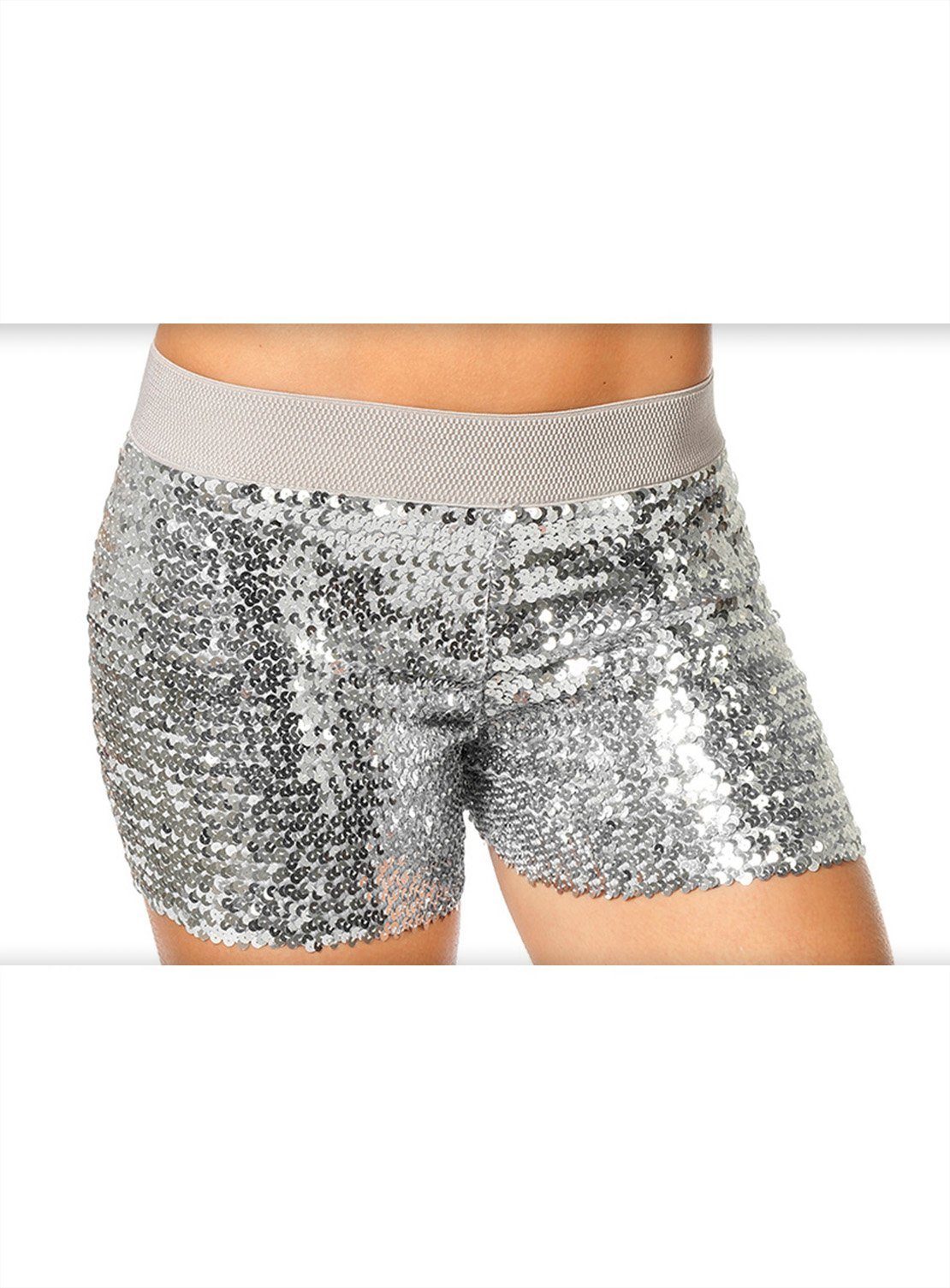 Metamorph Kostüm Pailletten Hotpants silber, Elastische Shorts mit Glitter- günstig online kaufen