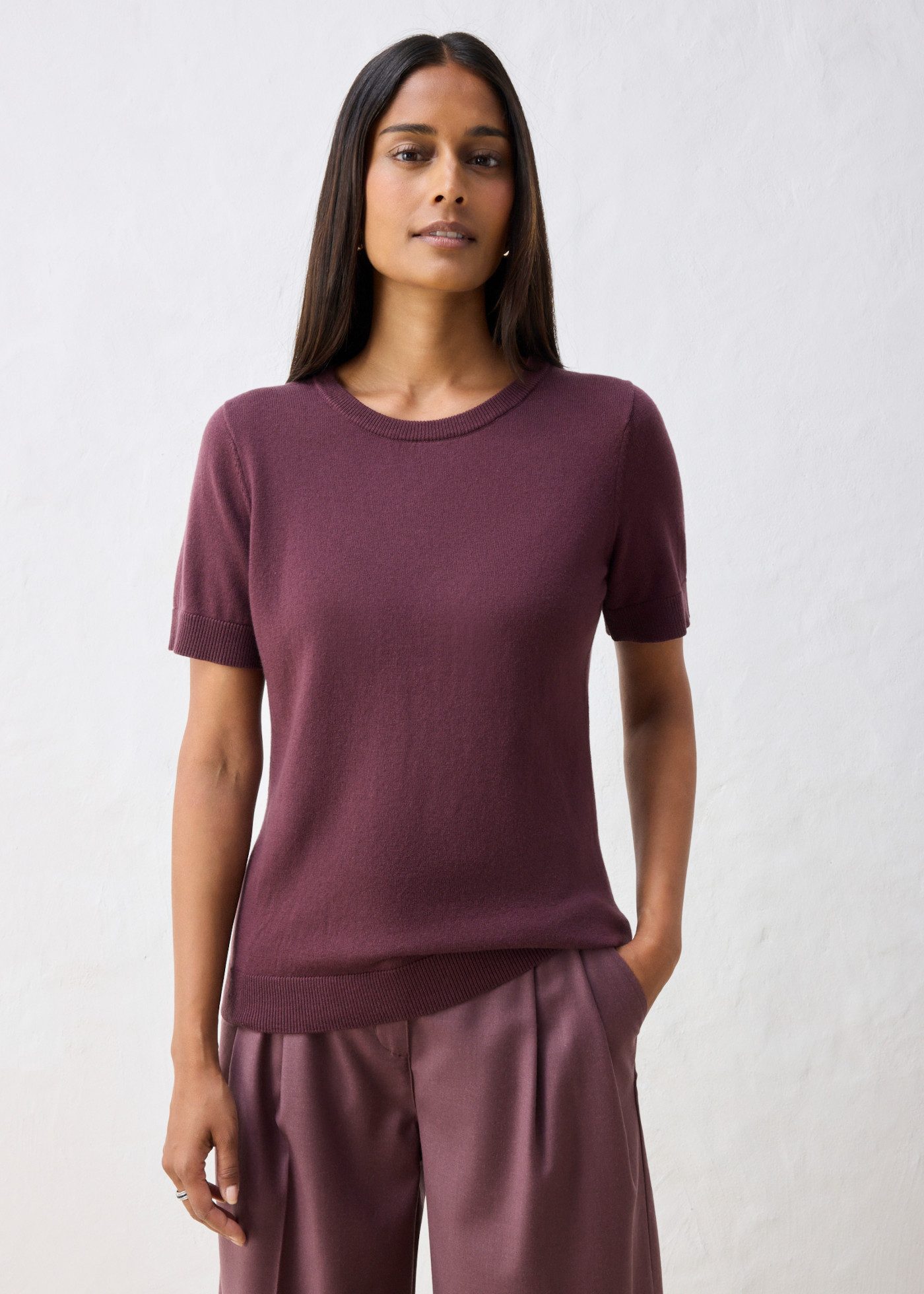 bonprix Strickpullover Kurzarm, Regular Fit, aus Baumwolle und Wolle, eleganter Stil
