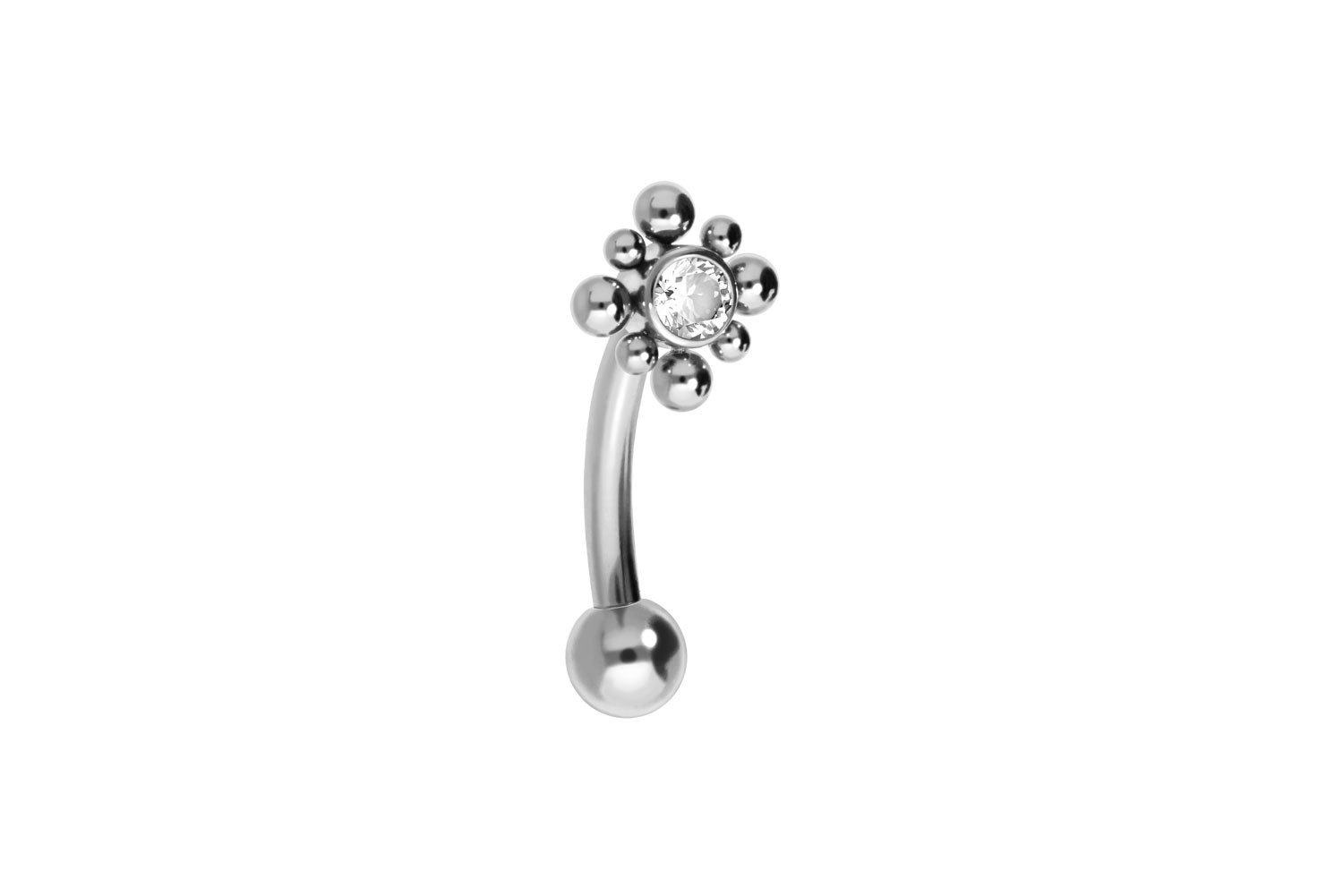 Bauchnabelpiercing Titan Banane mit Push Fit KRISTALL + KUGELQUADRAT