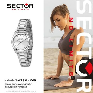 Sector Quarzuhr Sector Damen Armbanduhr Analog, Damenuhr rund, groß (ca. 43,9x37mm), Edelstahlarmband, Elegant-Style