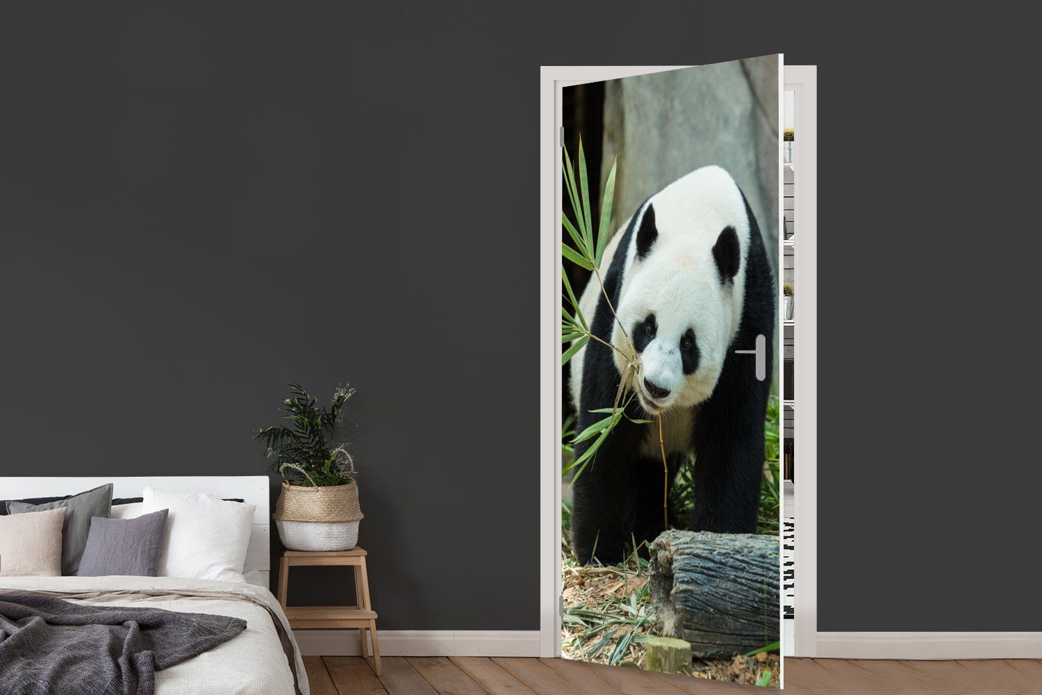 MuchoWow Türtapete Panda - Baumstamm 75x205 Fototapete für cm (1 - St), Höhle, Tür, bedruckt, Matt, Türaufkleber