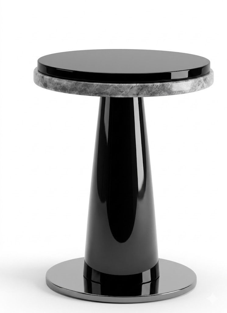 JVmoebel Beistelltisch Beistelltisch Schwarz Glas Edelstahl Marmoroptik Rund Nachttisch (1-St., 1-tlg)