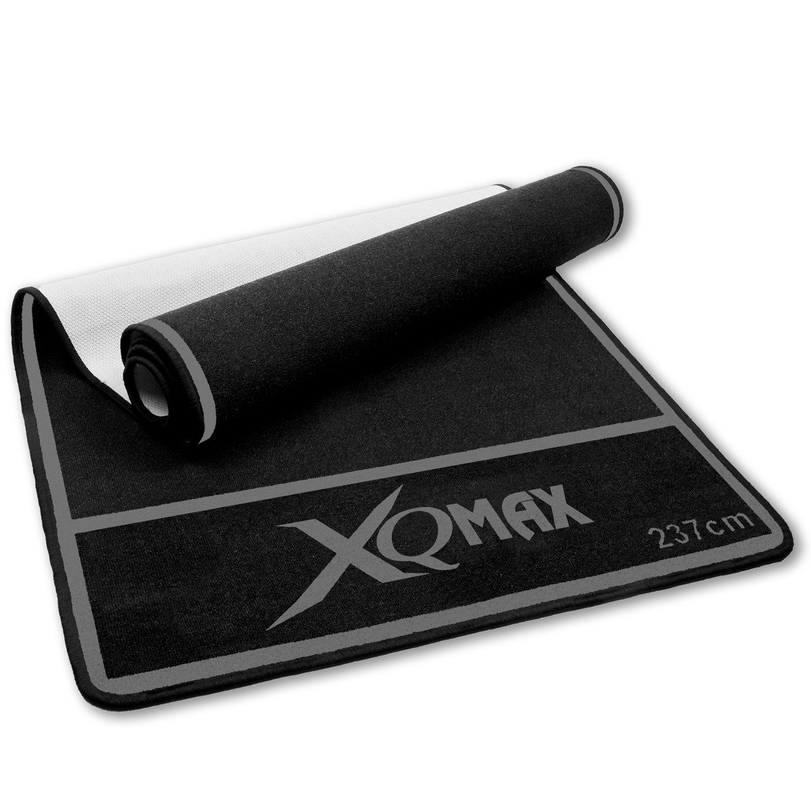XQMAX Dartscheibe Turnier Dartteppich Spielabstand mit offiziellem (Teppich, 237x80cm, Dartmatte grau/schwarz Motiv), mit