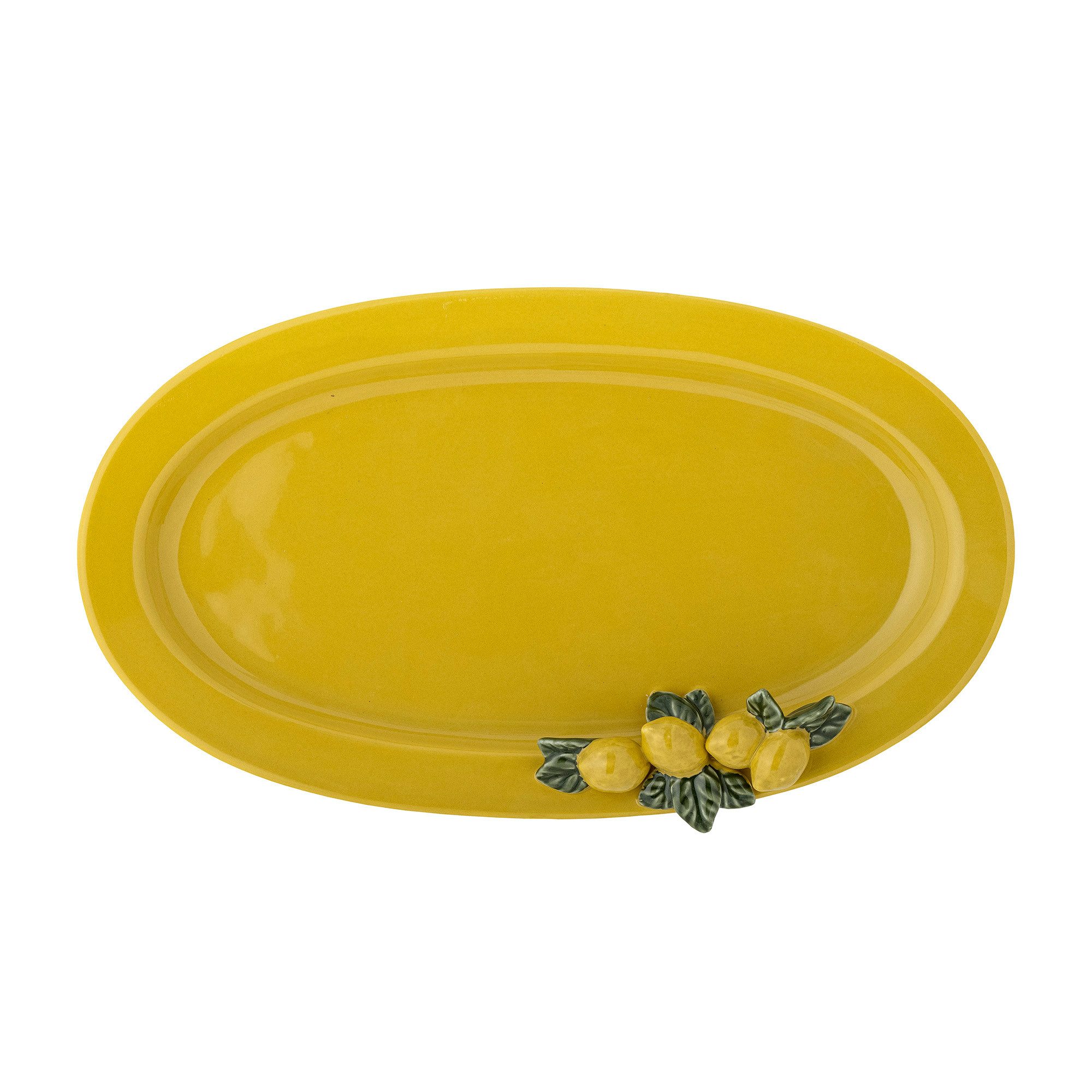 Bloomingville Servierplatte Limone, Steingut, mit handgemalten Zitronendetails