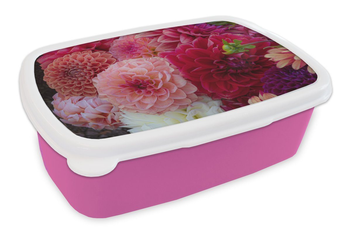 MuchoWow Lunchbox Blumen - Chrysantheme - Rosa, Kunststoff, (2-tlg), Brotbox für Erwachsene, Brotdose Kinder, Snackbox, Mädchen, Kunststoff