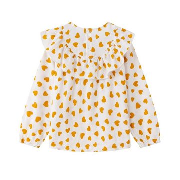 suebidou Klassische Bluse Bluse mit Herzmuster und Rüschen Oberteil für Mädchen Shirt langarm