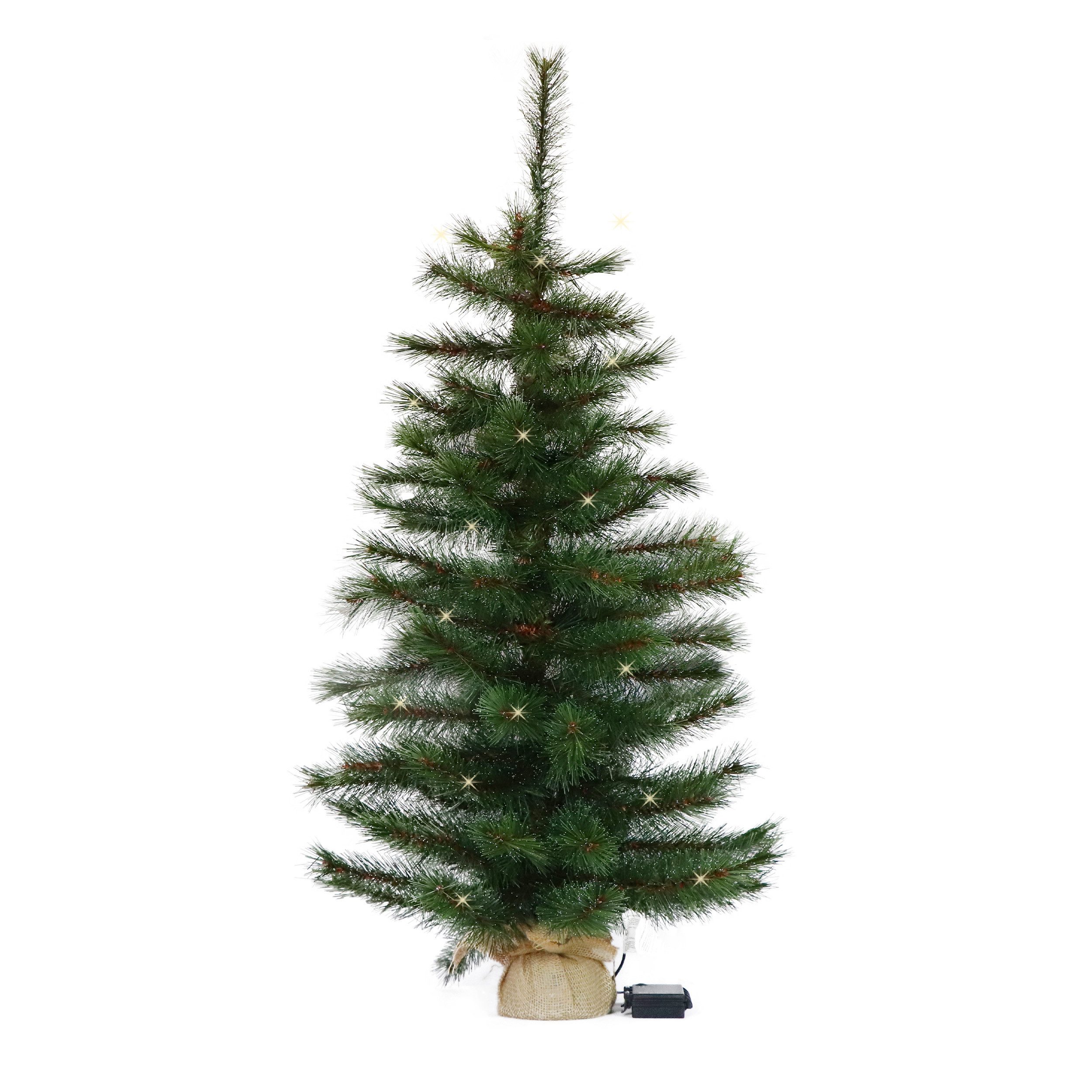 Gartenpirat Künstlicher Weihnachtsbaum mit Drahtlichterkette LED´s warmweiß Kiefer Christbaum, Kiefern ähnlich, Jutesack ummantelter Baumständer, integrierte LED-Drahtlichterkette