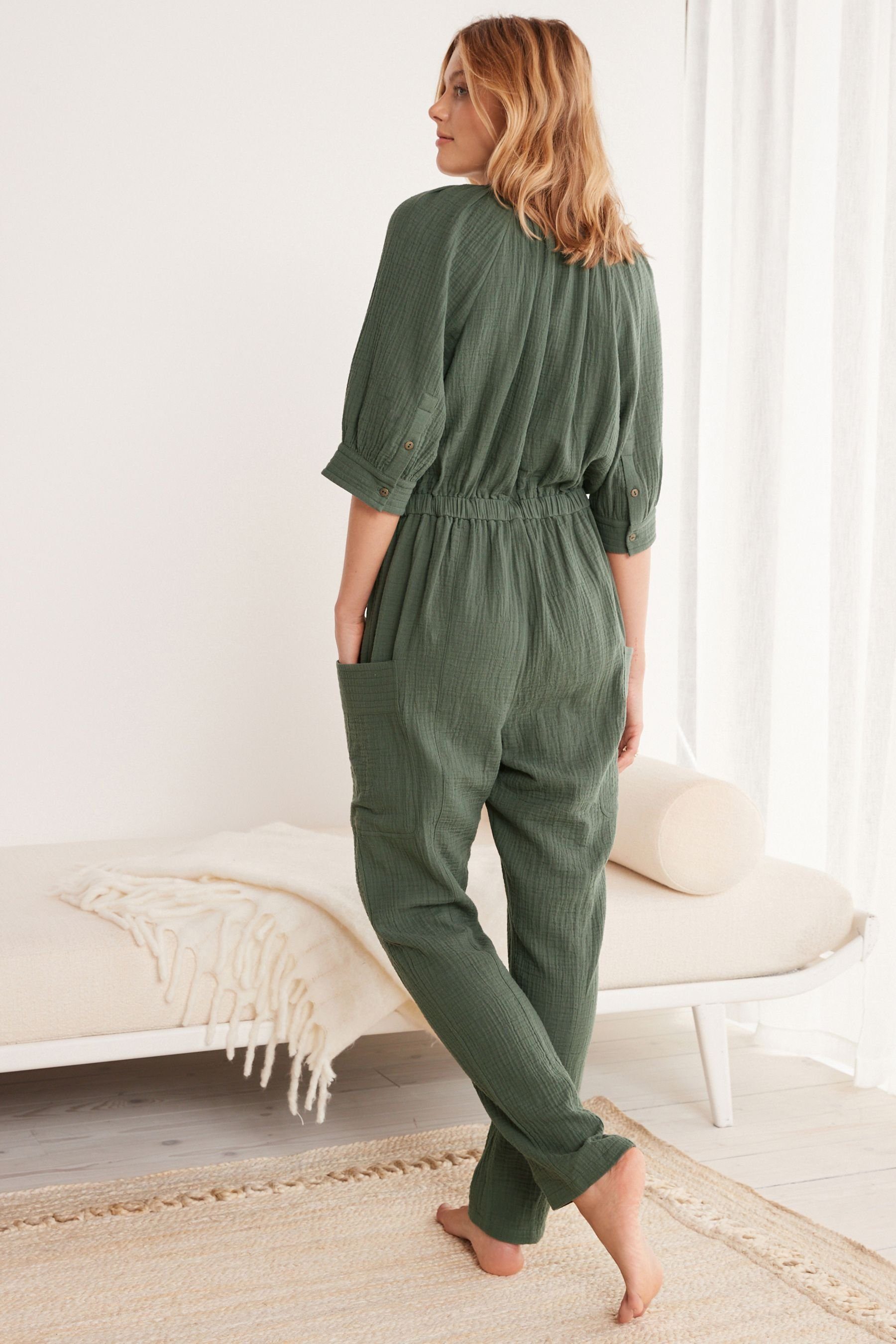 Next in Jumpsuit Baumwoll-Jumpsuit (1-tlg) Green Knitteroptik