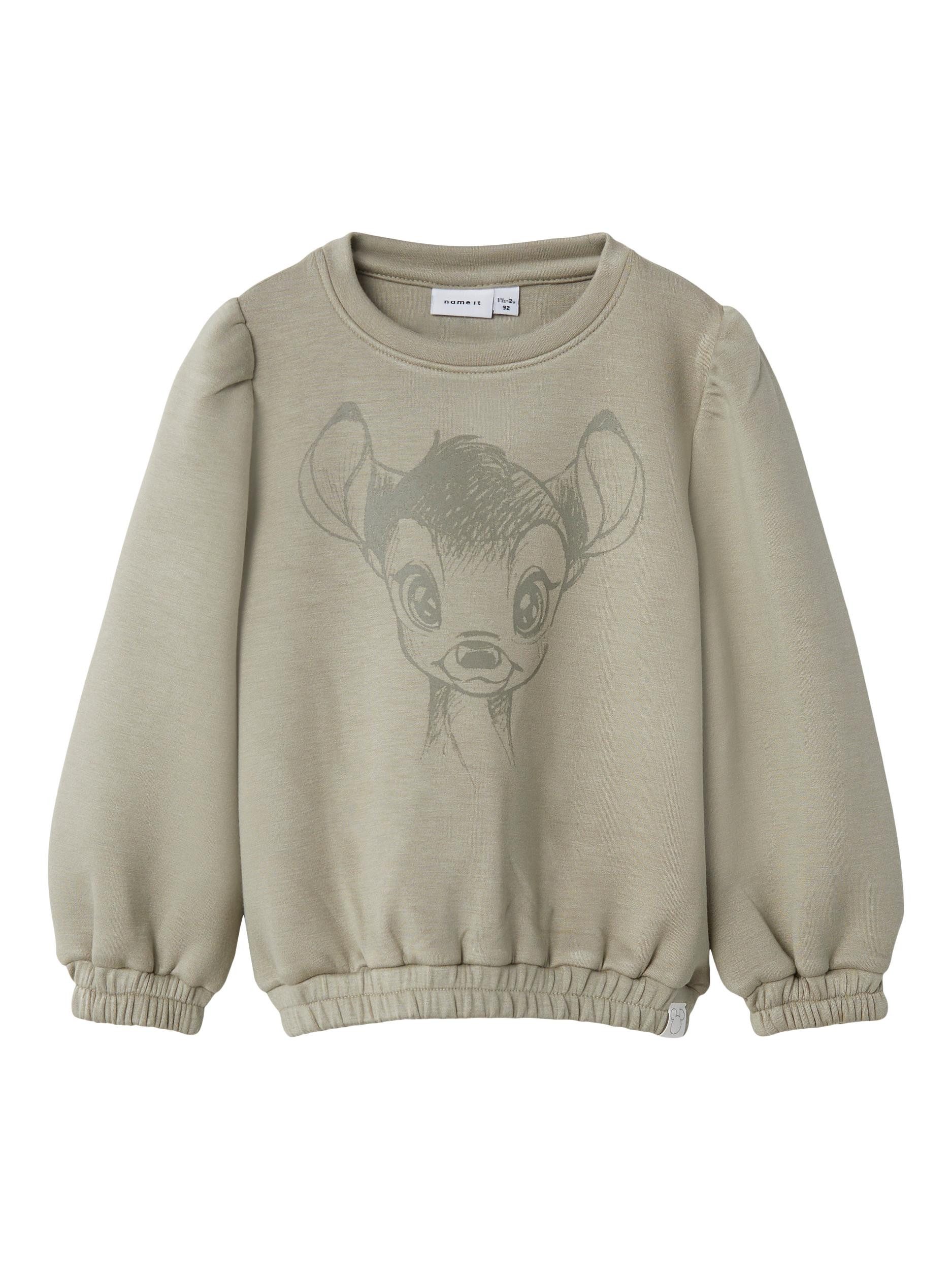 Name It Rundhalspullover Name It Mädchen Sweatshirt mit Flockdruck "Bambi" Dried Sage 98
