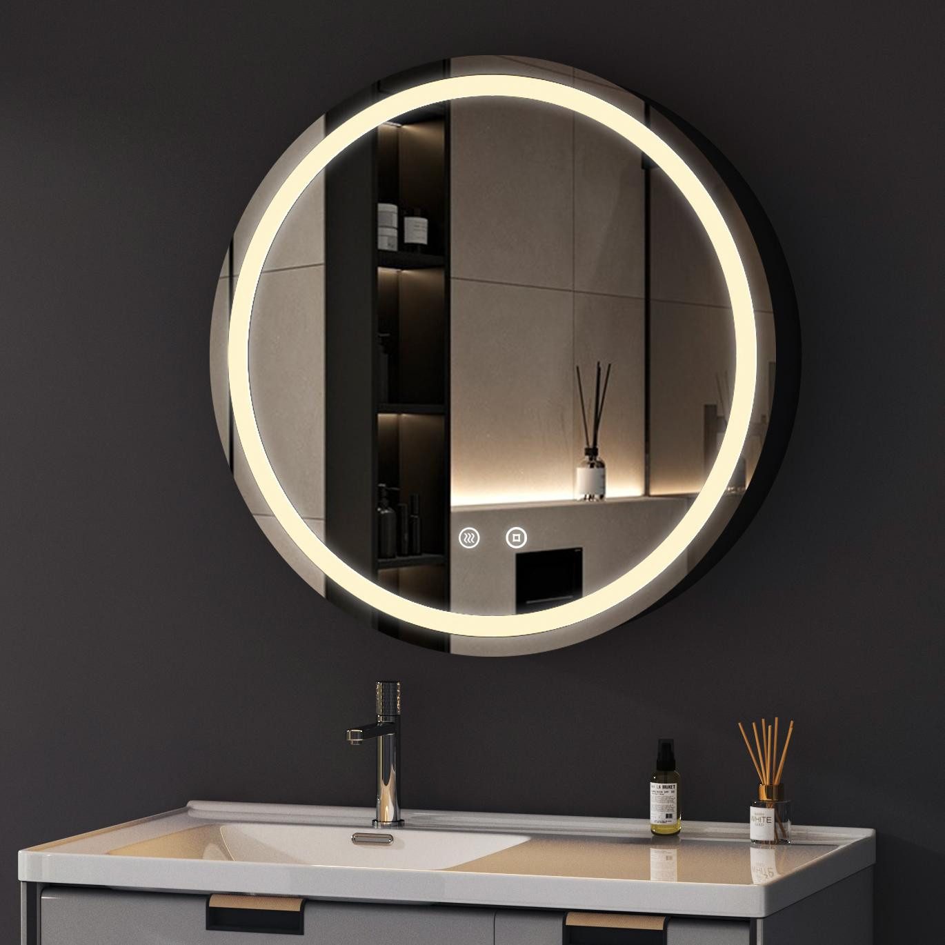 WDWRITTI Badezimmerspiegelschrank Rund 60 mit Beleuchtung Spiegelschrank Ba günstig online kaufen