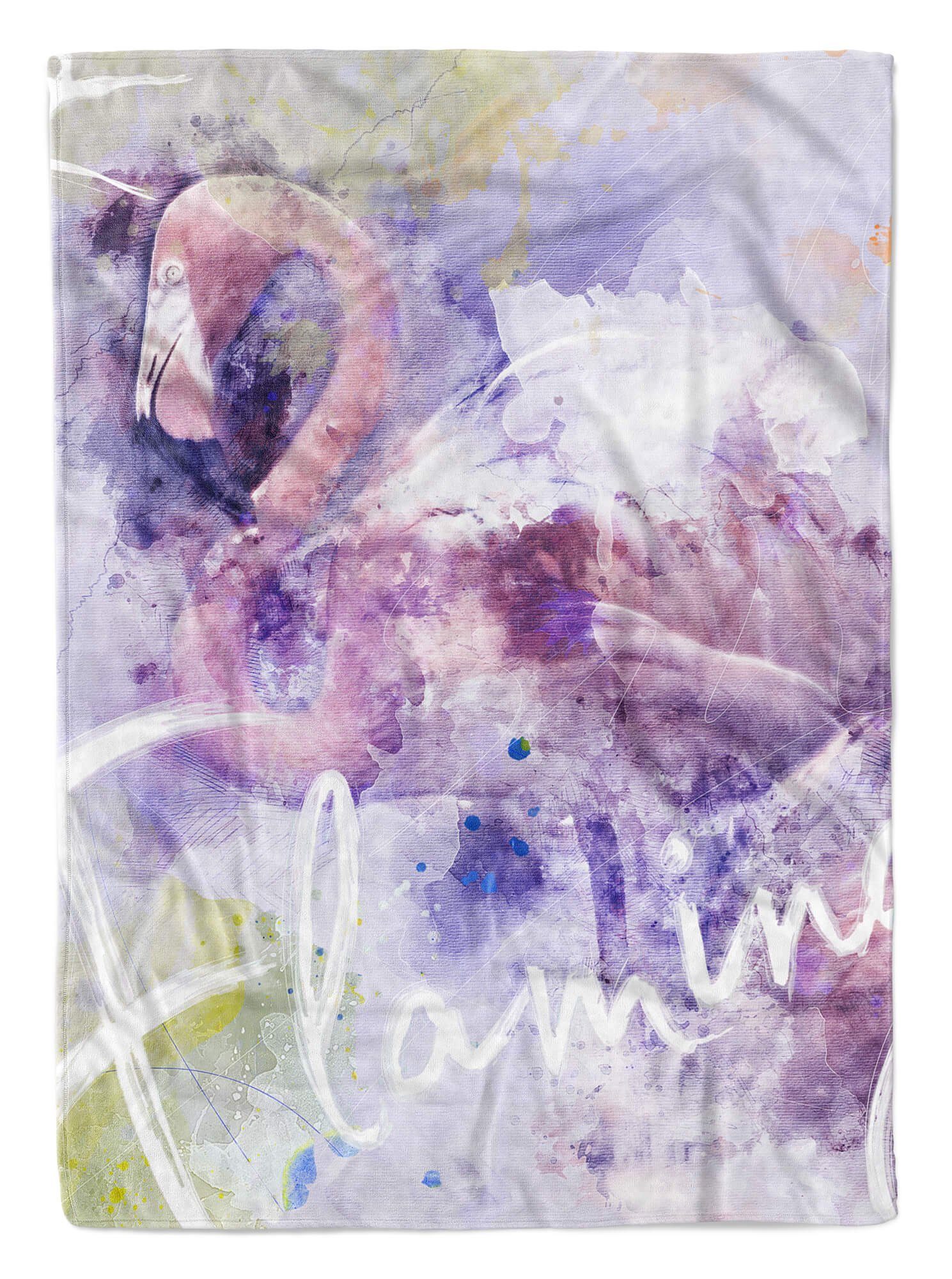 Sinus Art Handtücher Großes Handtuch Badehandtuch Strandhandtuch Duschhandtuch SplashArt Tier Serie Kunstvoll Flamingo II, Baumwolle-Polyester-Mix (1-St), Handtuch | Saunahandtücher