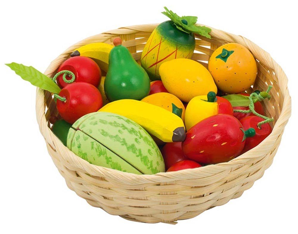 goki Spiellebensmittel Obst im Korb, (23-tlg), Hochwertiges Holzspielzeug, Robustes Design