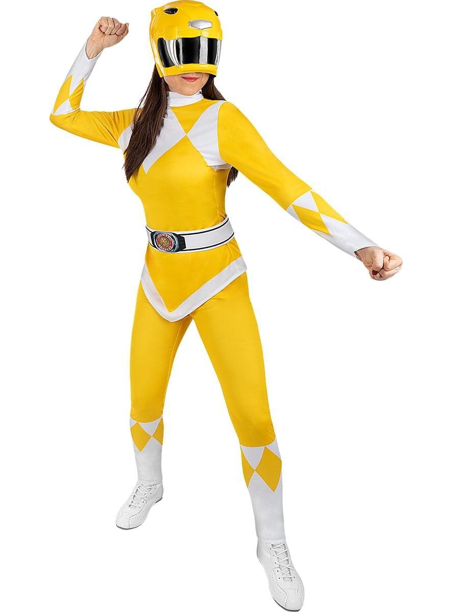 Funidelia Kostüm Power Rangers – gelbes Kostüm, Gut gerüstet mit Stretchanzug und Halbmaske im Kampf gegen das Böse!
