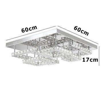 Lewima LED Deckenleuchte »REDIG«, Glas Kristall Luxus XL 60x60cm Deckenlampe 58W, Modern Design Dimmbar Silber verspiegelt, Warmweiß / Kaltweiß einstellbar, inkl. Fernbedienung und Speicherfunktion