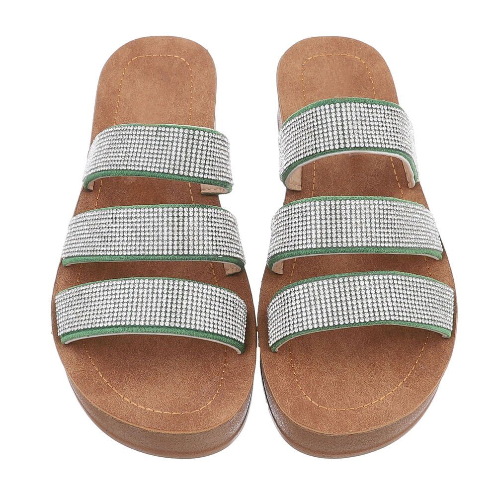 Ital-Design Damen Mules Freizeit Plateausandaletten Flach Pantoletten in Grün