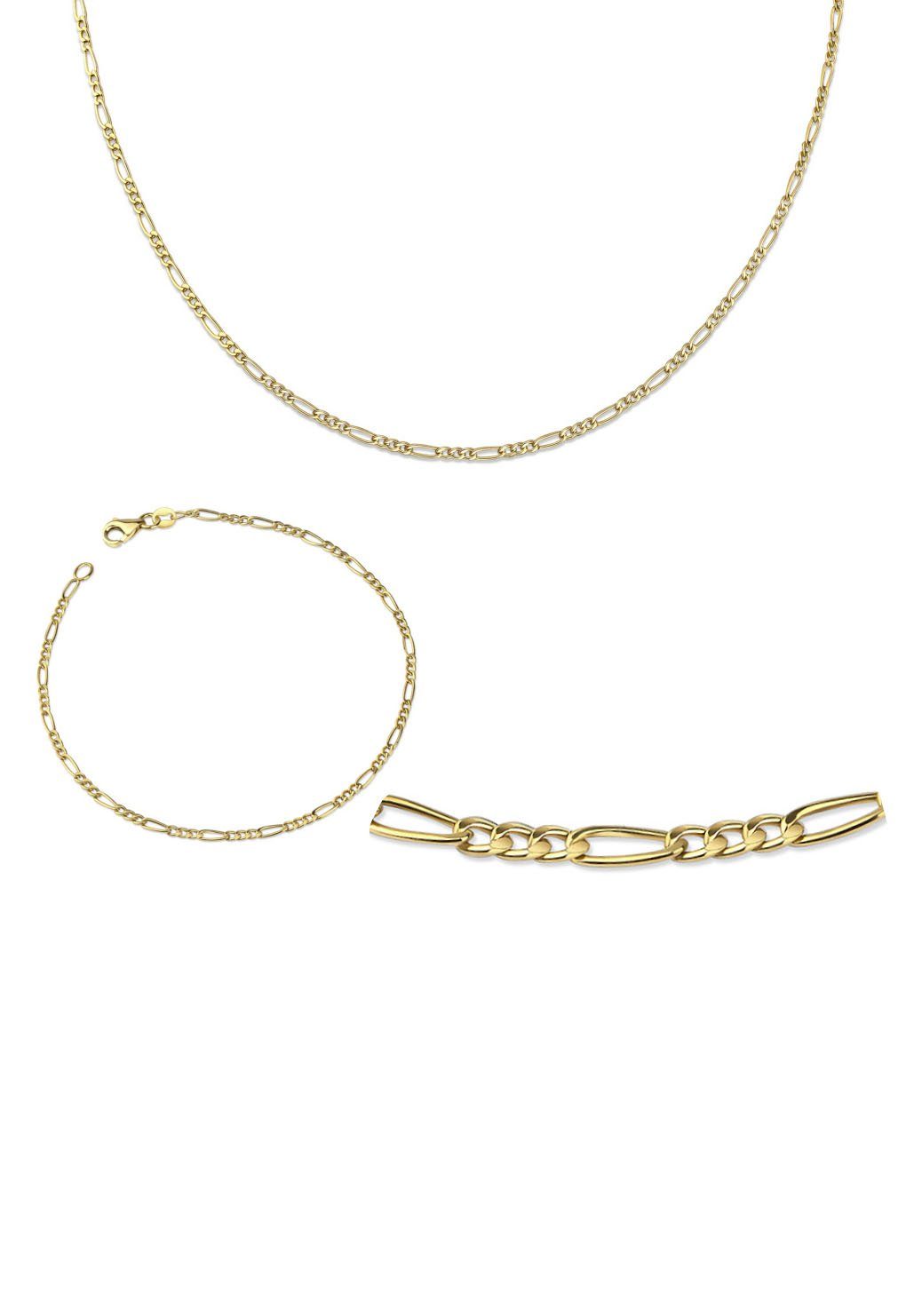 Firetti Ketten und Armband Set Multipack Schmuck Geschenk Gold 333 Halskette Armkette Figarokette (Set, 2-tlg), Anlass Geburtstag Weihnachten