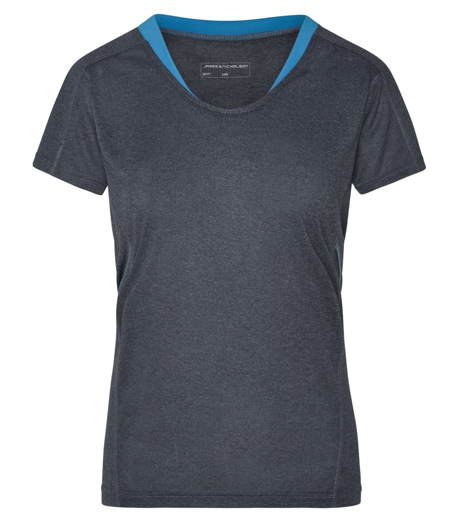 James & Nicholson T-Shirt JN471 Laufshirt Kurzarm 2 black-melange/atlantic Running Damen Laufshirt Atmungsaktiv und Doppelpack (Doppelpack, Feuchtigkeitsregulierend Stück)