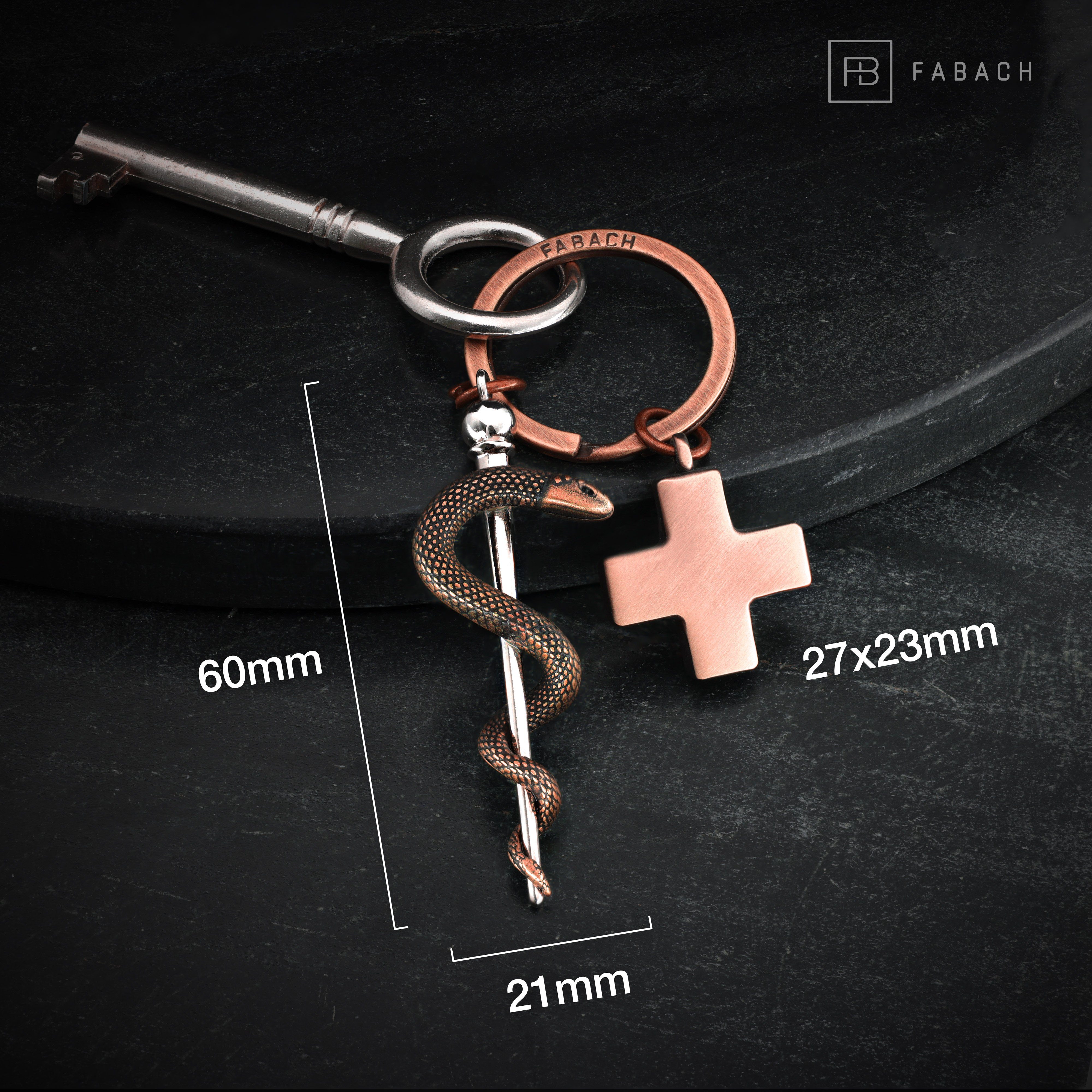 FABACH Schlüsselanhänger Äskulapstab Asklepios Schlüsselanhänger mit medizinischem Kreuz – Bild 4 von 5