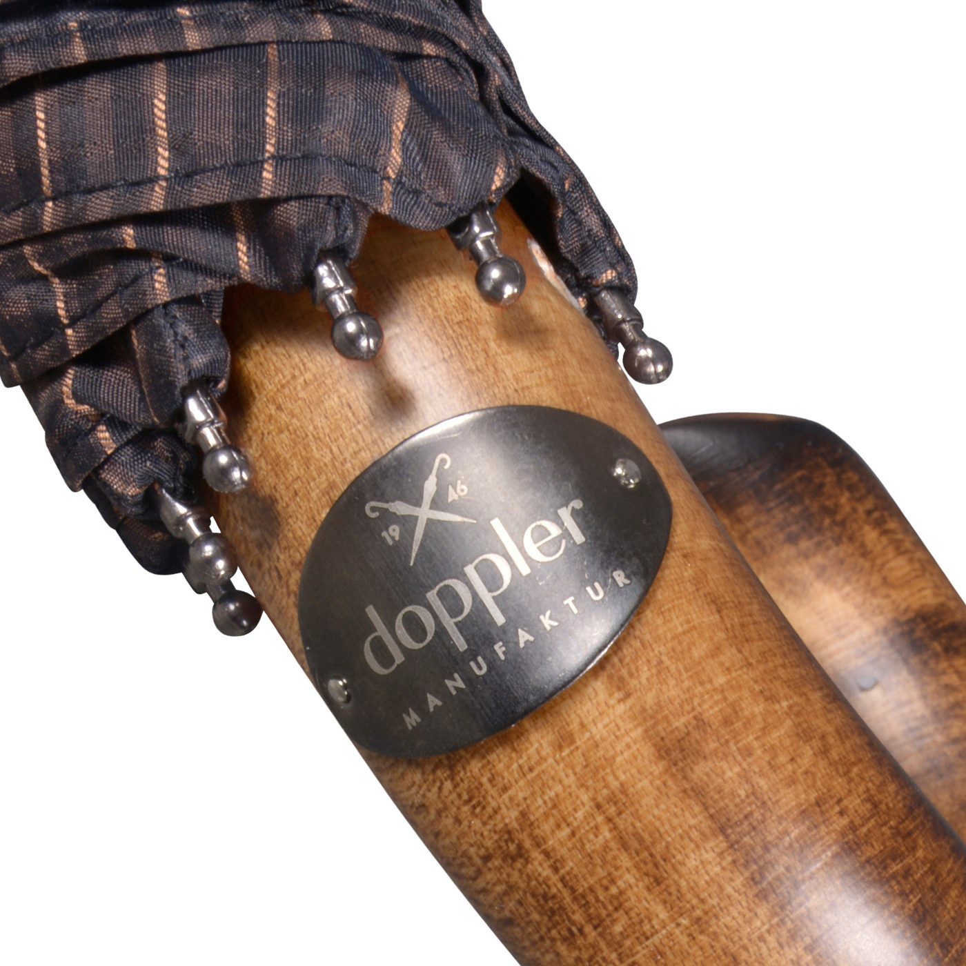 doppler MANUFAKTUR Taschenregenschirm großer Schirm mit Auf-Automatik und Echtholz-Griff, für Damen und Herren, handgefertigt, gestreift