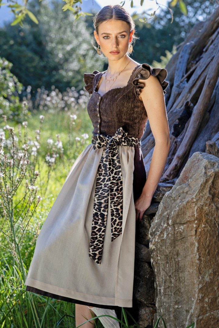 MarJo Dirndl Samt Dirndl 2tlg. - OBERHOFEN - espresso-taupe/leo