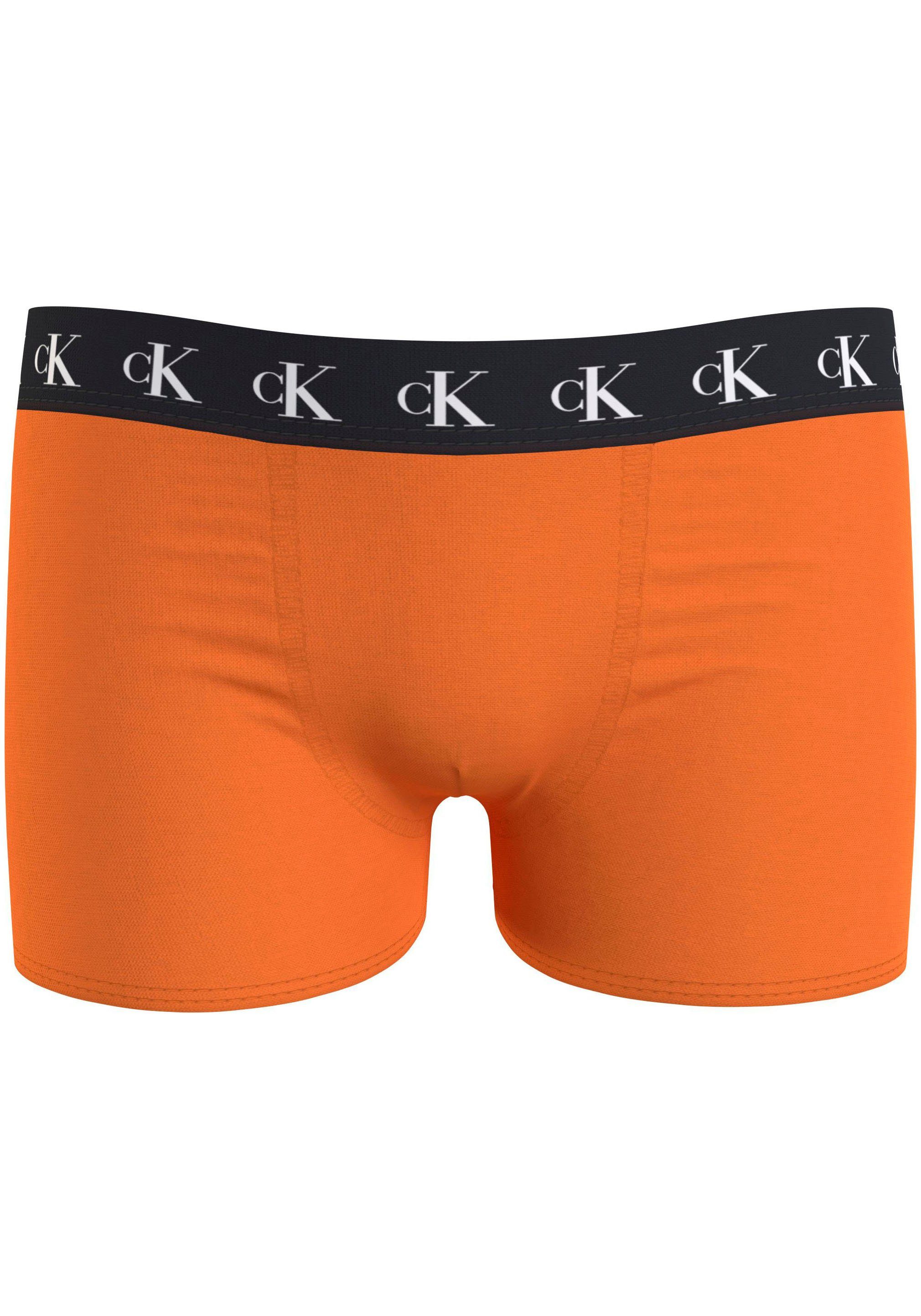 3er-Pack) Underwear Klein Calvin TRUNK 3PK Calvin Slip mit Warpedprint/Vibrantorange/Tarpsblue (Packung, Markenlabel Bund Klein am