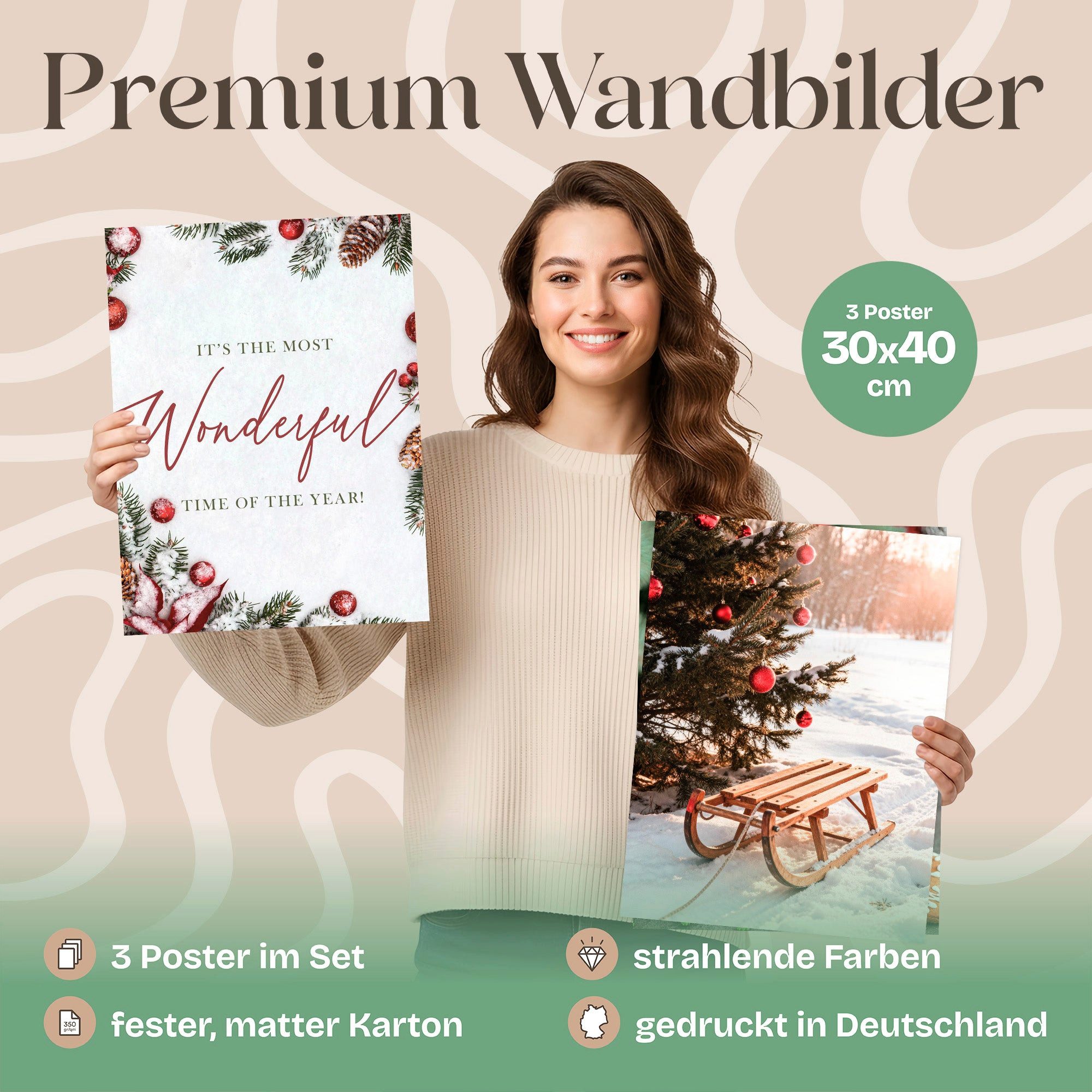 ARTFAVES Bilder-Collage Poster Set Christmas Trio 2 I mehrteilige Bilderwand I Wandbilder Weih, (Wandbilder modern, 3 St)