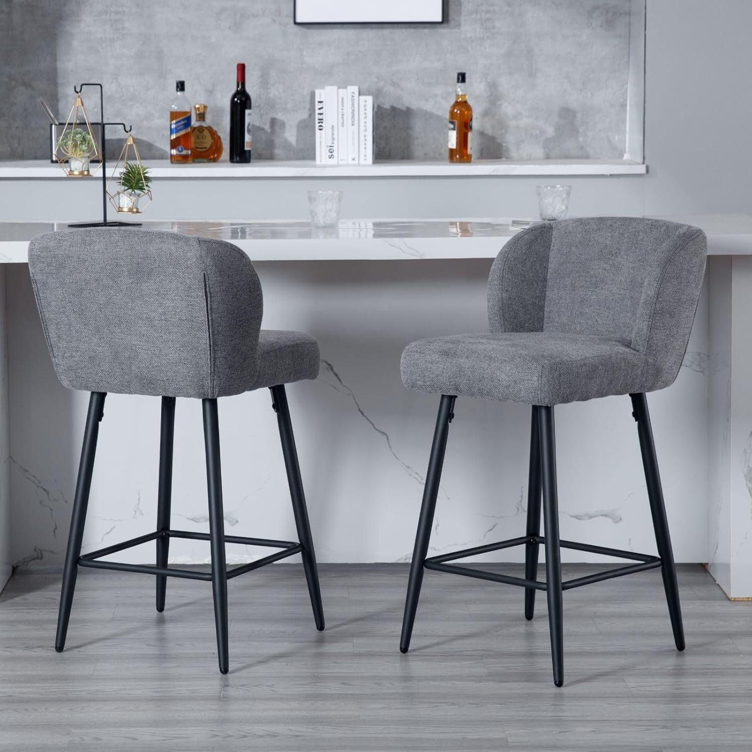 CHAIRUS Barhocker 2er Set Küchenbarhocker, Leinen/Kunstfell, günstig online kaufen
