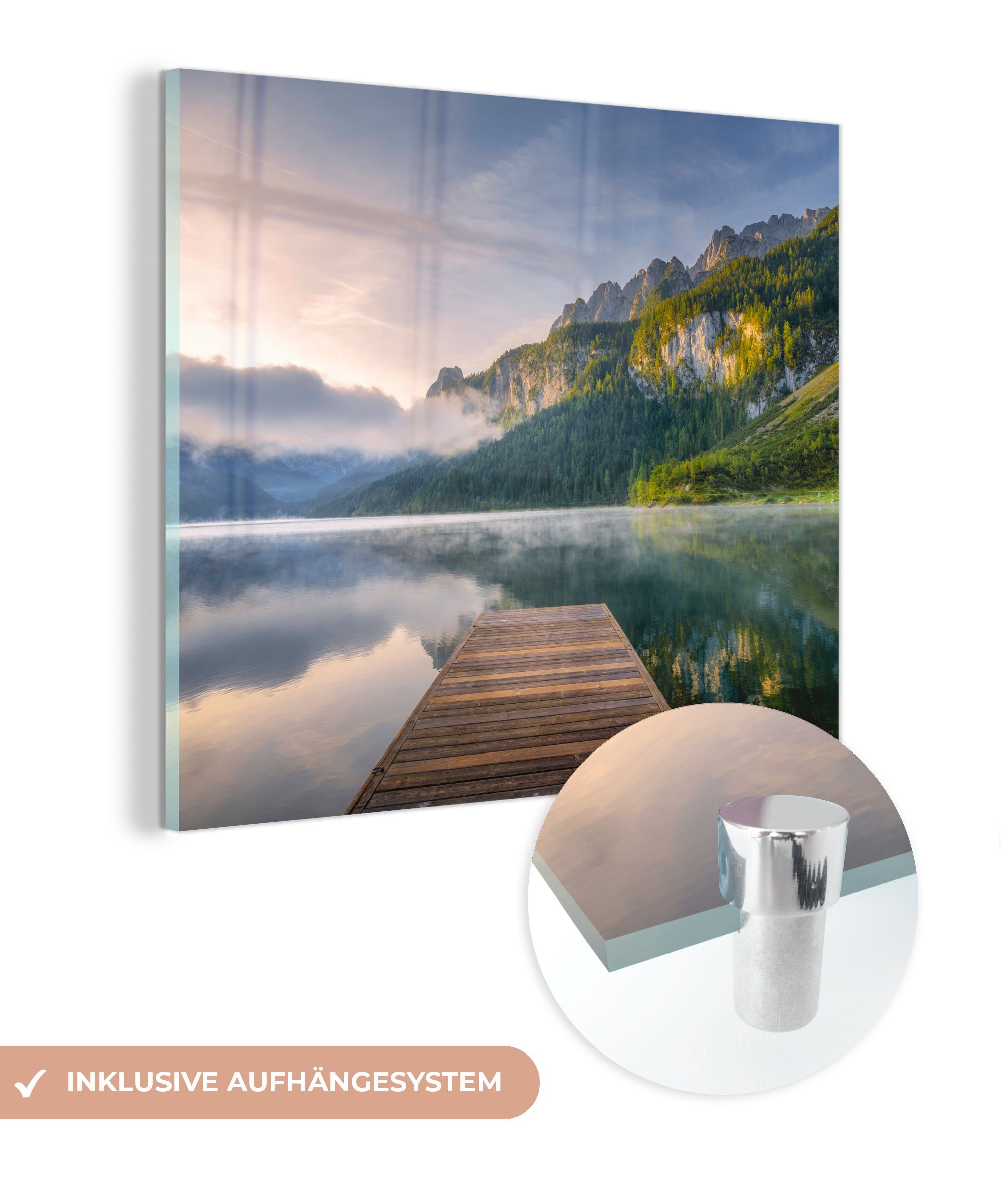 MuchoWow Acrylglasbild Sonnenaufgang über der ruhigen Landschaft in Österreich, (1 St), Glasbilder - Bilder auf Glas Wandbild - Foto auf Glas - Wanddekoration