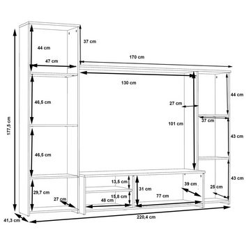 Newroom Wohnwand Wanda, Wohnwand Betonoptik Lichtgrau Modern Anbauwand Schrankwand Wohnzimmer