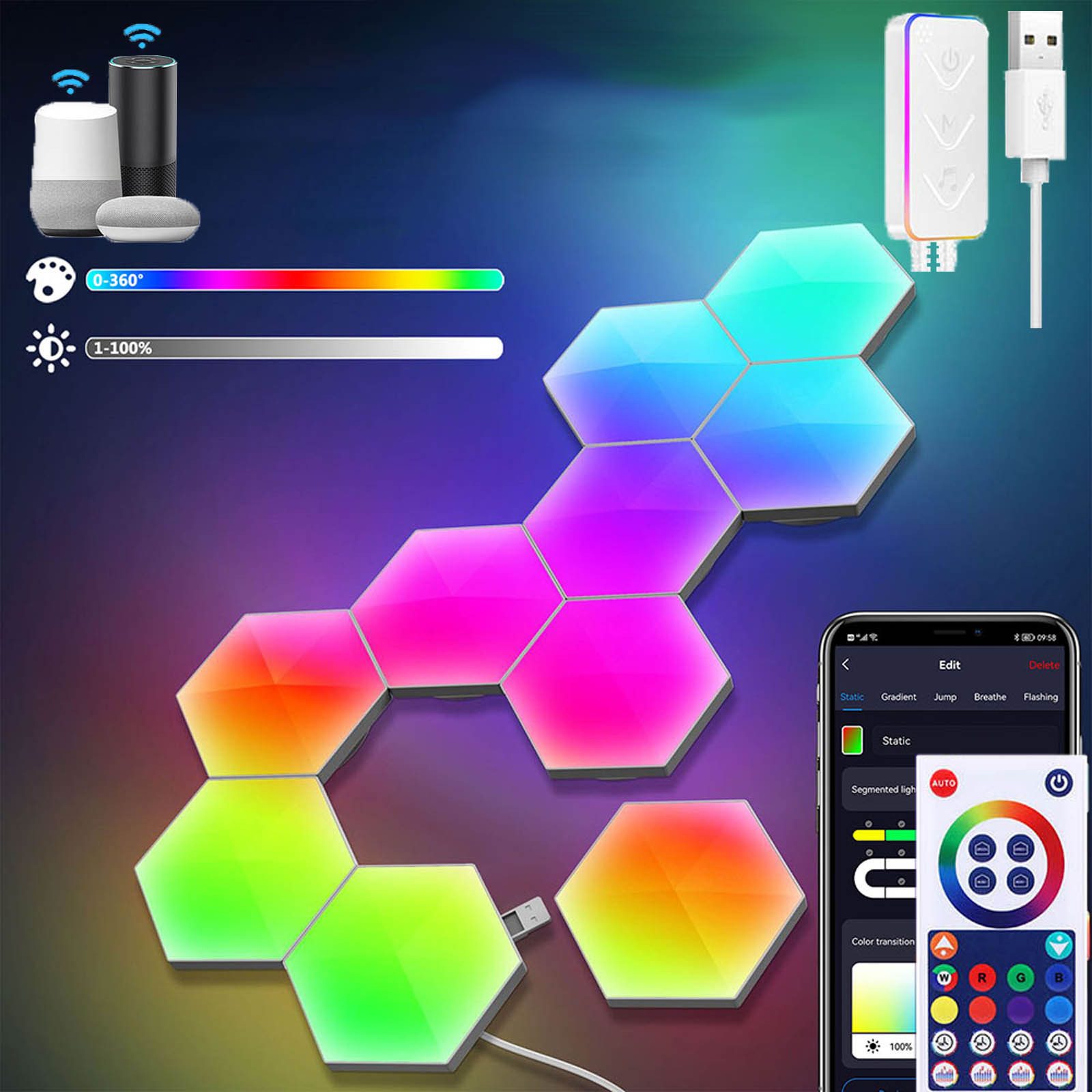 Jibenhome LED Panel Intelligente Sechseckige Wandlampe günstig online kaufen