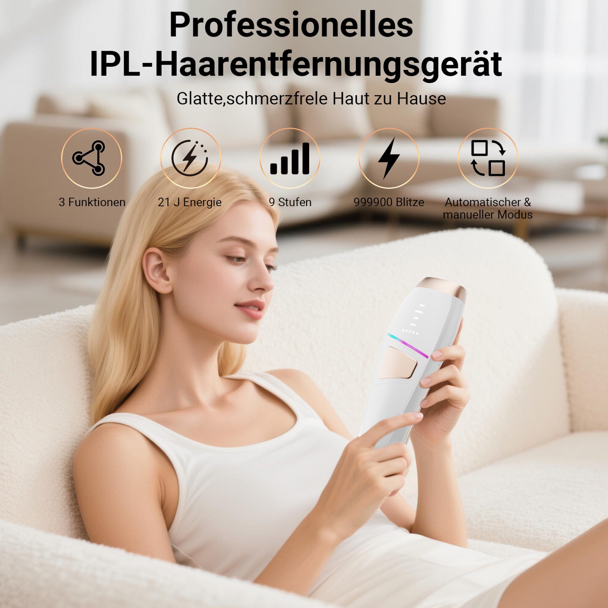 OYLCDI Haarentfernungsgerät IPL-Haarentferner, Laser Haarentfernung Zuhause, 999,999 Lichtimpulse, Laser Haarentfernung Zuhause Dauerhafte Schmerzlos Haarentfernung, für Lippenhaare, Gesicht, Achsel, Bikinizone und Körper-Aufgerüstet