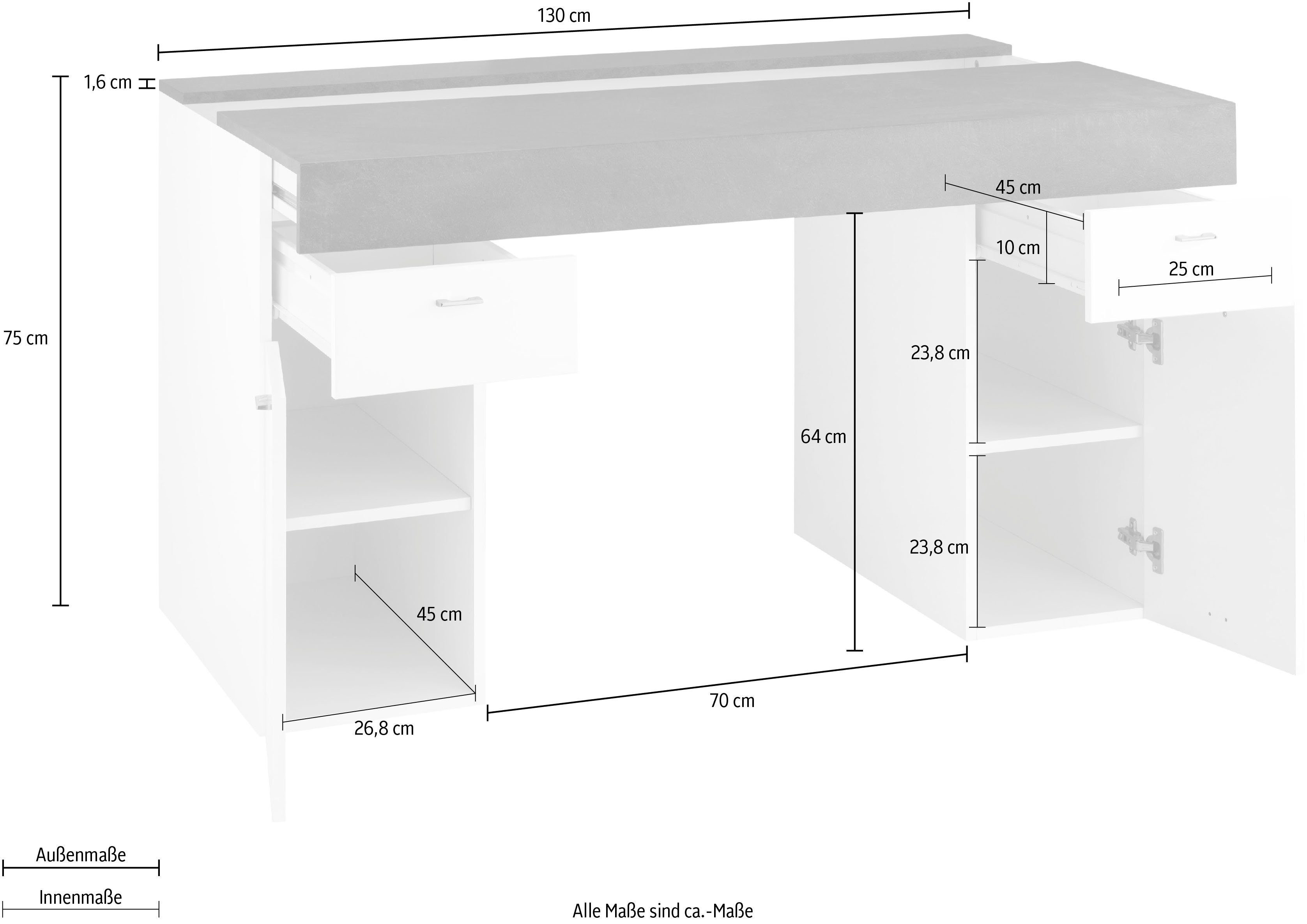 Tecnos Schreibtisch Sliding, | schiefer /schiefer Hochglanz ausziehbar Tischplatte weiß