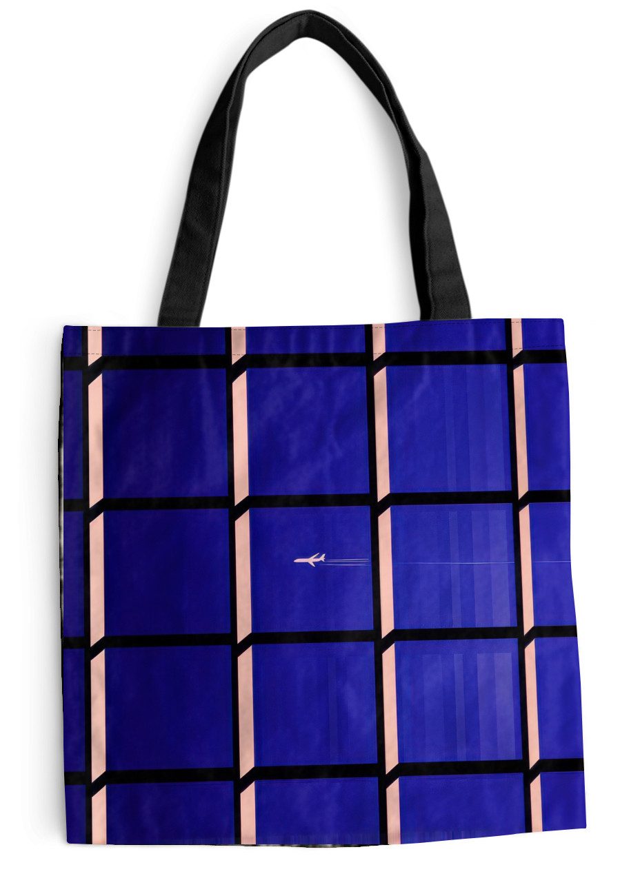 MuchoWow Shopper Flugzeug - Kariert - Blau - Rechteckig, Handtasche, Damen und Herren, Schultertasche, Umhängetasche, Tote Bag