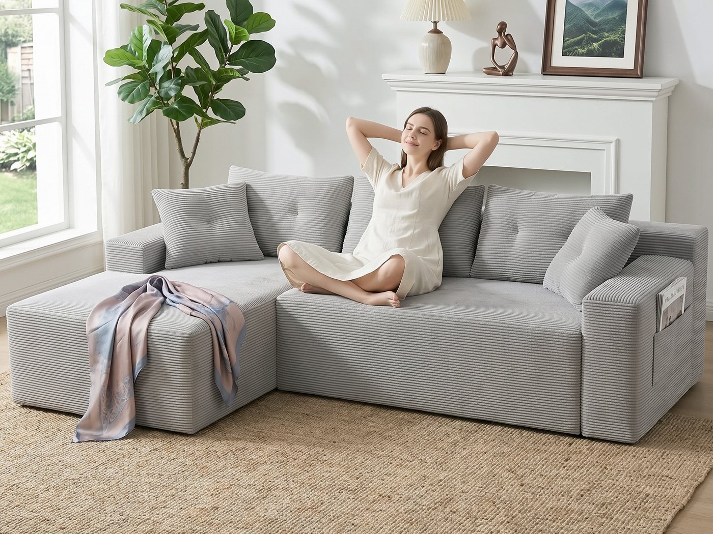 GLP Ecksofa L-Form 3-Sitzer Cord Sofa 255 cm mit Taschenfederkern, Set, Modulares Sofa mit großer Chaiselongue, ohne Montage