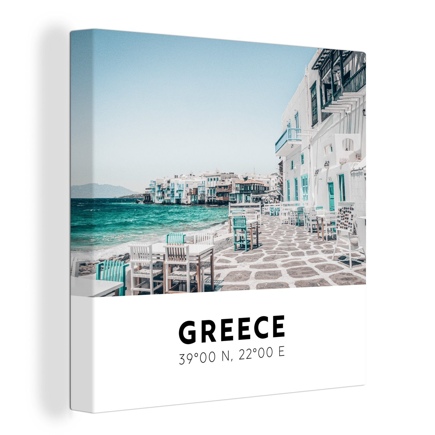 OneMillionCanvasses® Leinwandbild Griechenland - Meer - Terrasse, (1 St),  Leinwand Bilder für Wohnzimmer Schlafzimmer