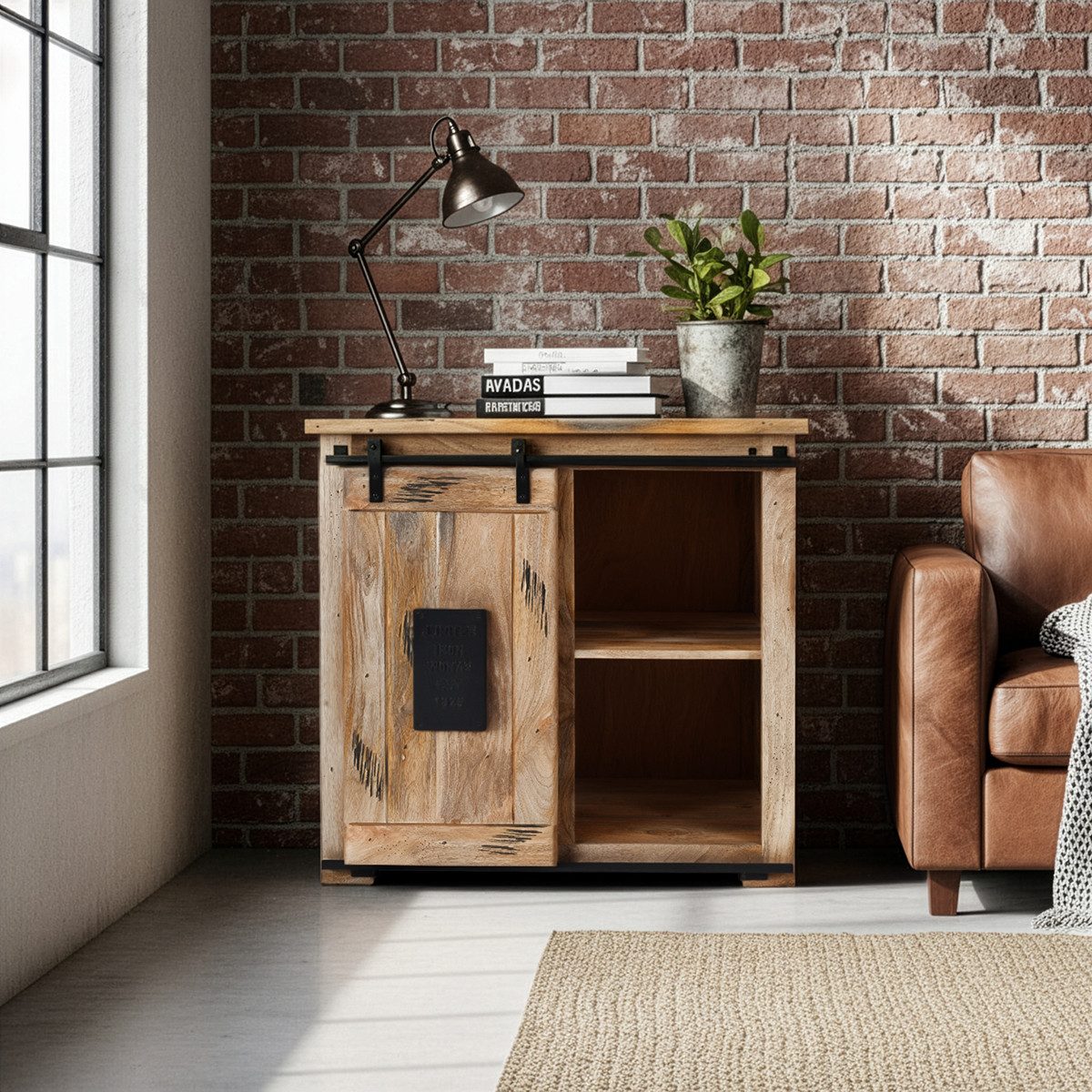 Liadomo Sideboard Garbi, Kommode, Stauraum, aus massivem Mangoholz, mit Schubkästen, Rolltüren und Fächern