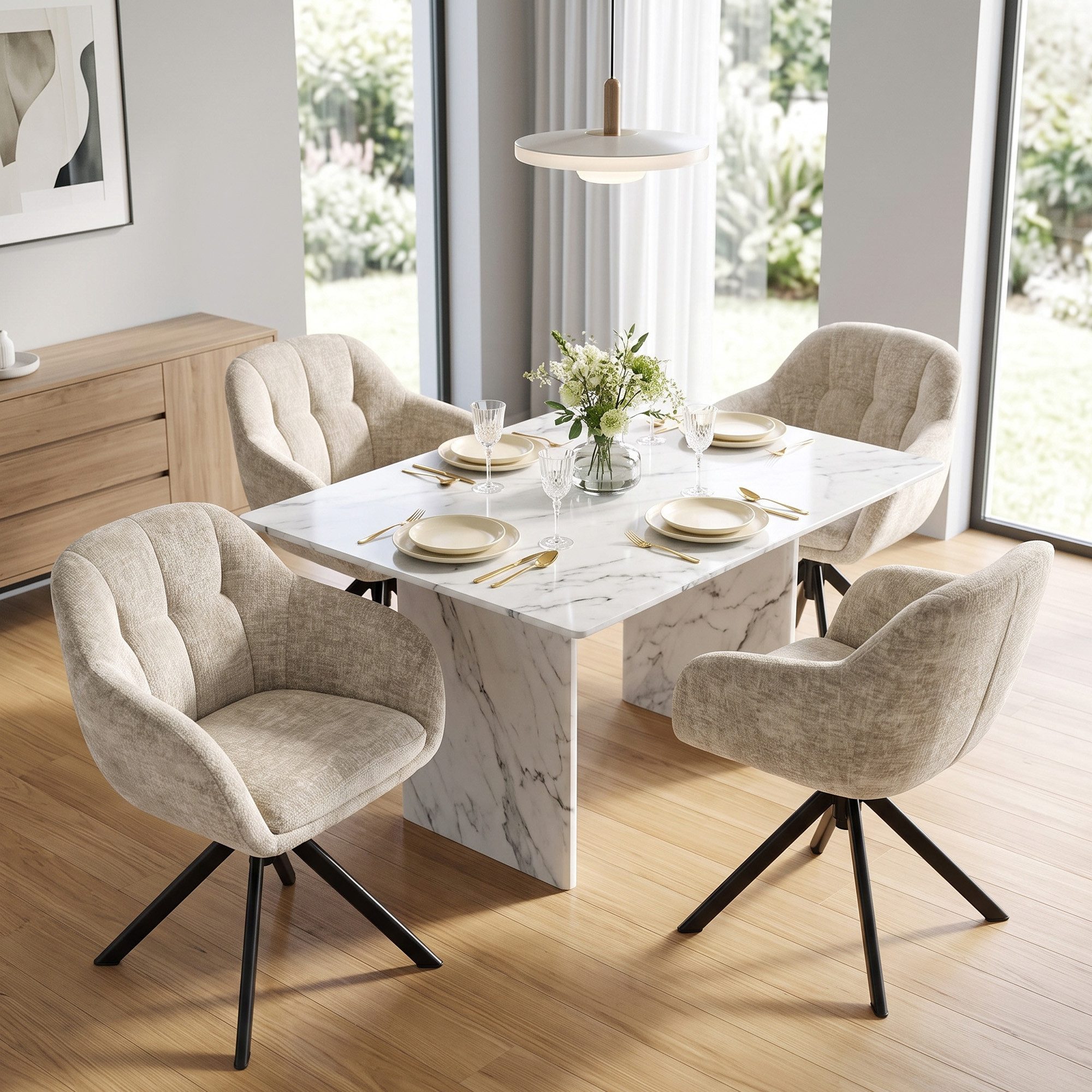 Duhome Loungesessel (9-213A), Armlehnstuhl aus Chenille-Stoff, Schminktisch Stuhl 360° drehbar