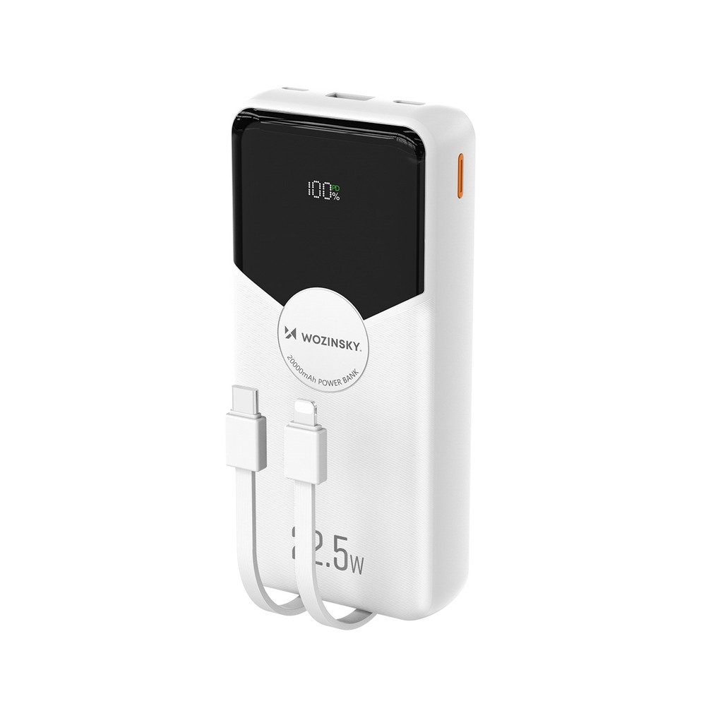 Wozinsky Zusatzakku Reiseakku Energiespeicher Powerbank WFC-15W PD20W 20000 mAh (3, 7 V, 1 St), integrierte Ladekabel, 22,5 W, LED-Display