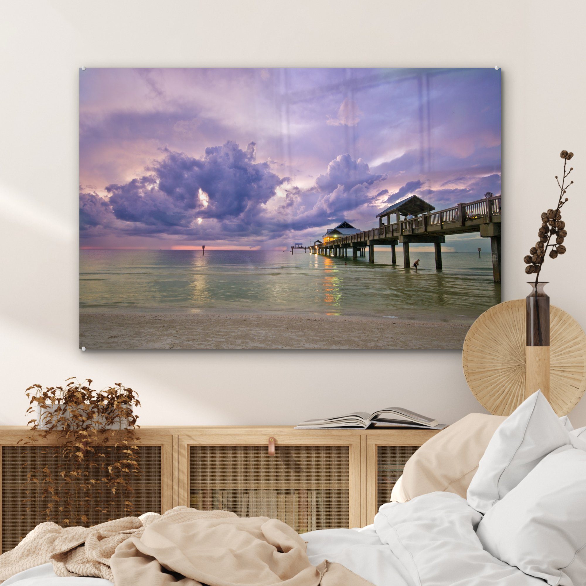 MuchoWow Acrylglasbild Sonnenuntergang an einem Florida, Strand & Wohnzimmer (1 in Schlafzimmer Acrylglasbilder St)
