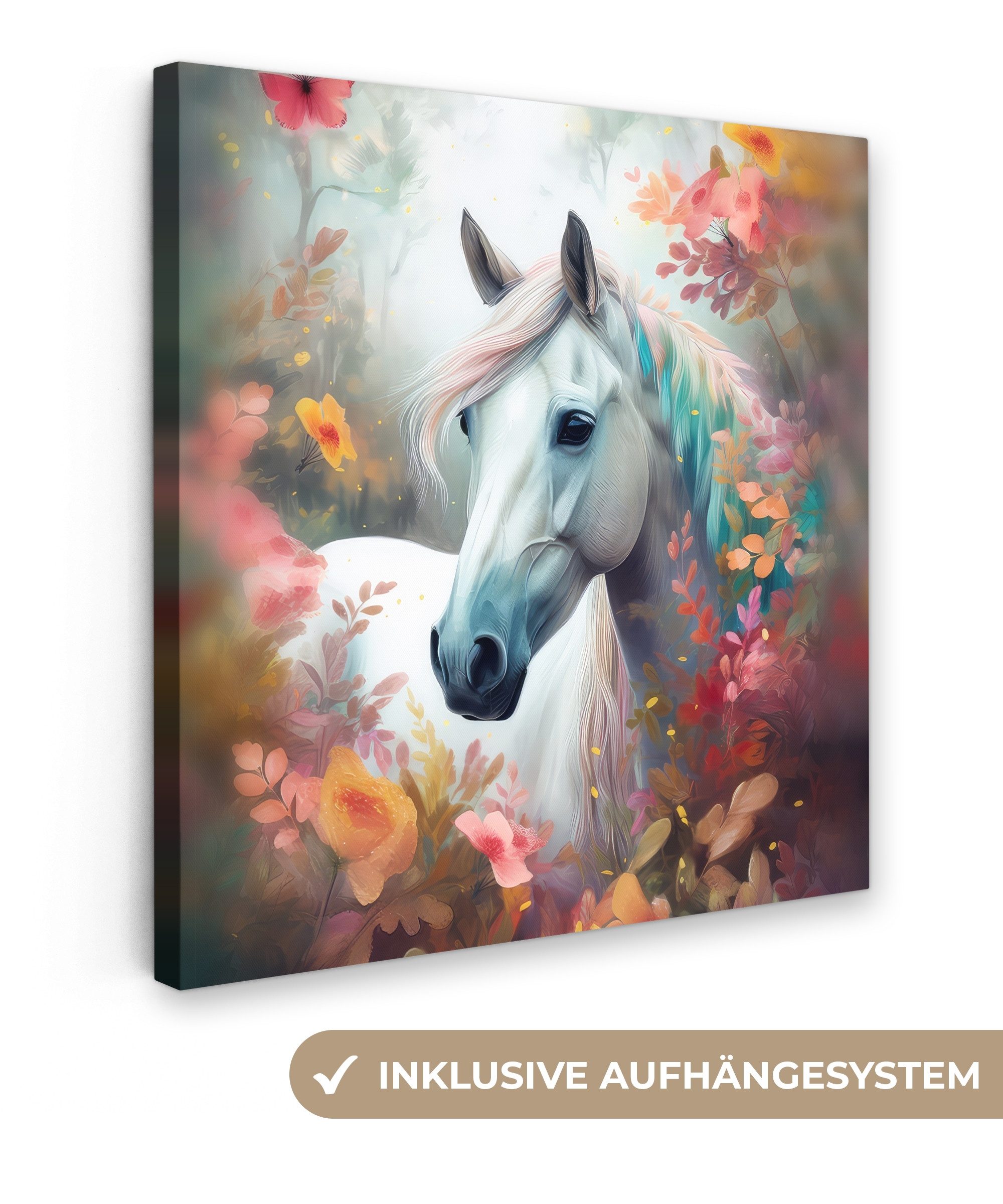 OneMillionCanvasses® Leinwandbild Pferd - Natur - Blumen - Tiere - Wald, Fo günstig online kaufen