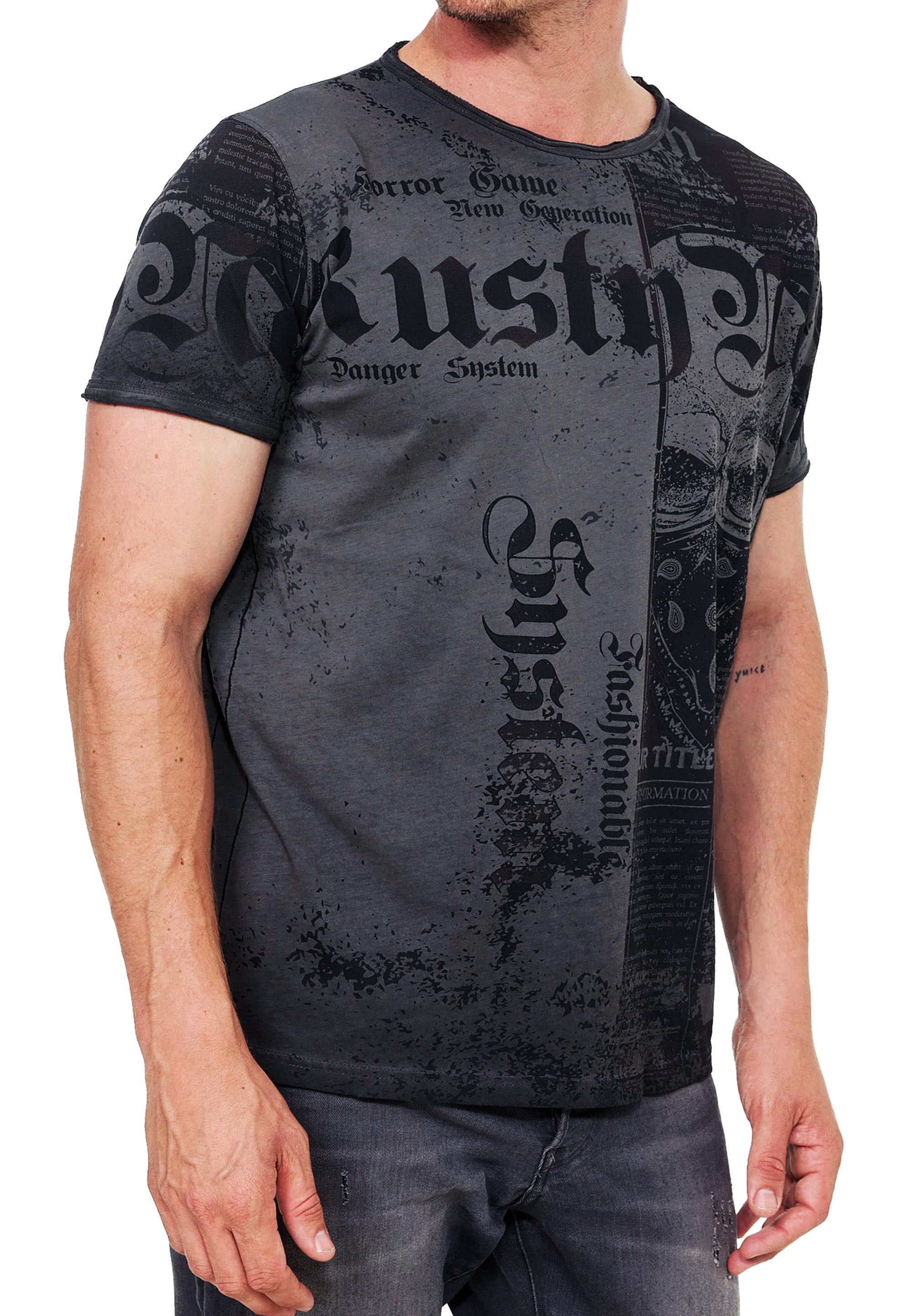 R-NEAL T-Shirt Streetwear Rocker T-Shirt mit Absoluten Blickfang All Over Skull Print