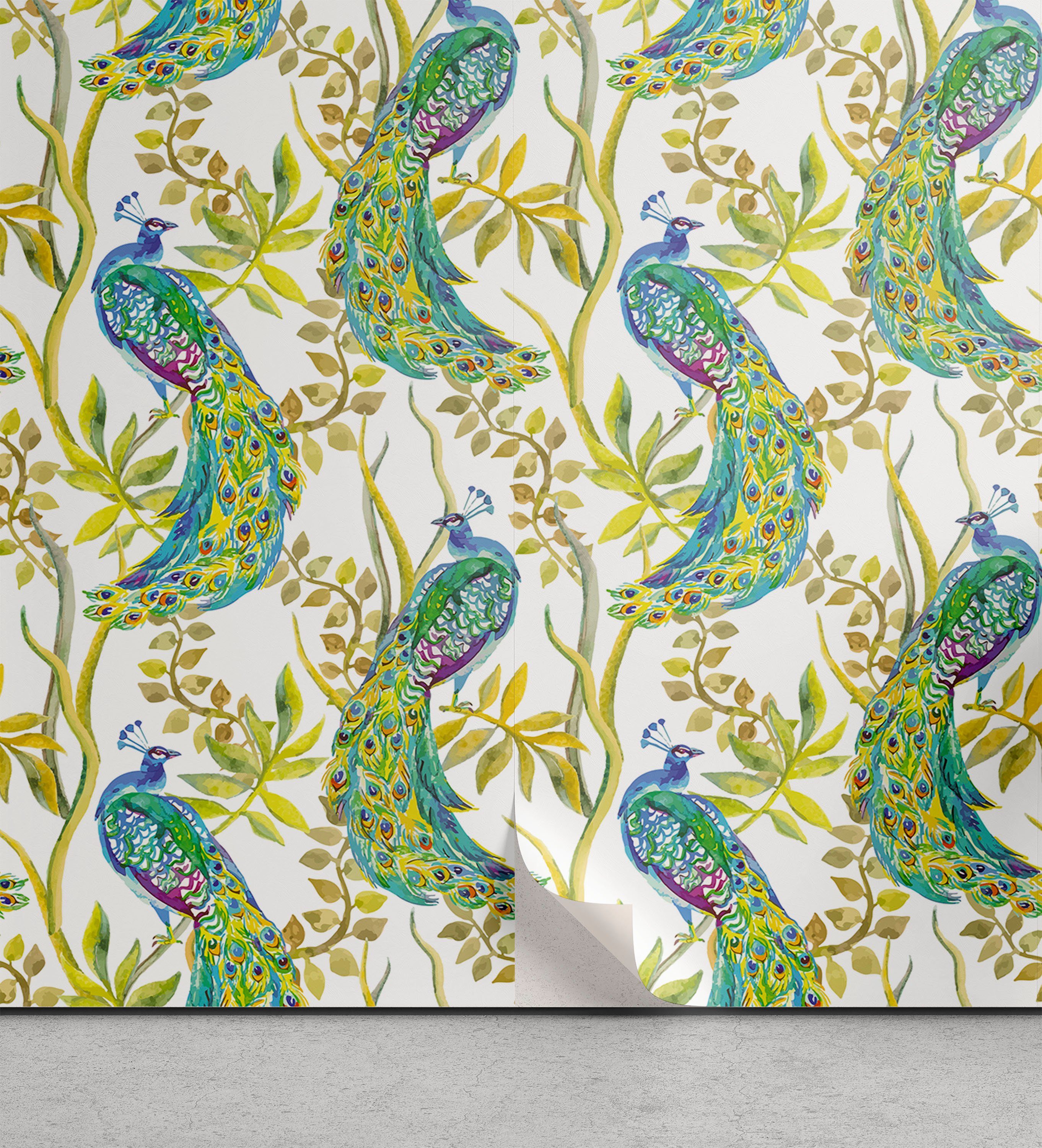 Abakuhaus Vinyltapete selbstklebendes Vögel Wohnzimmer Zweigen Küchenakzent, Vivid auf Pfau
